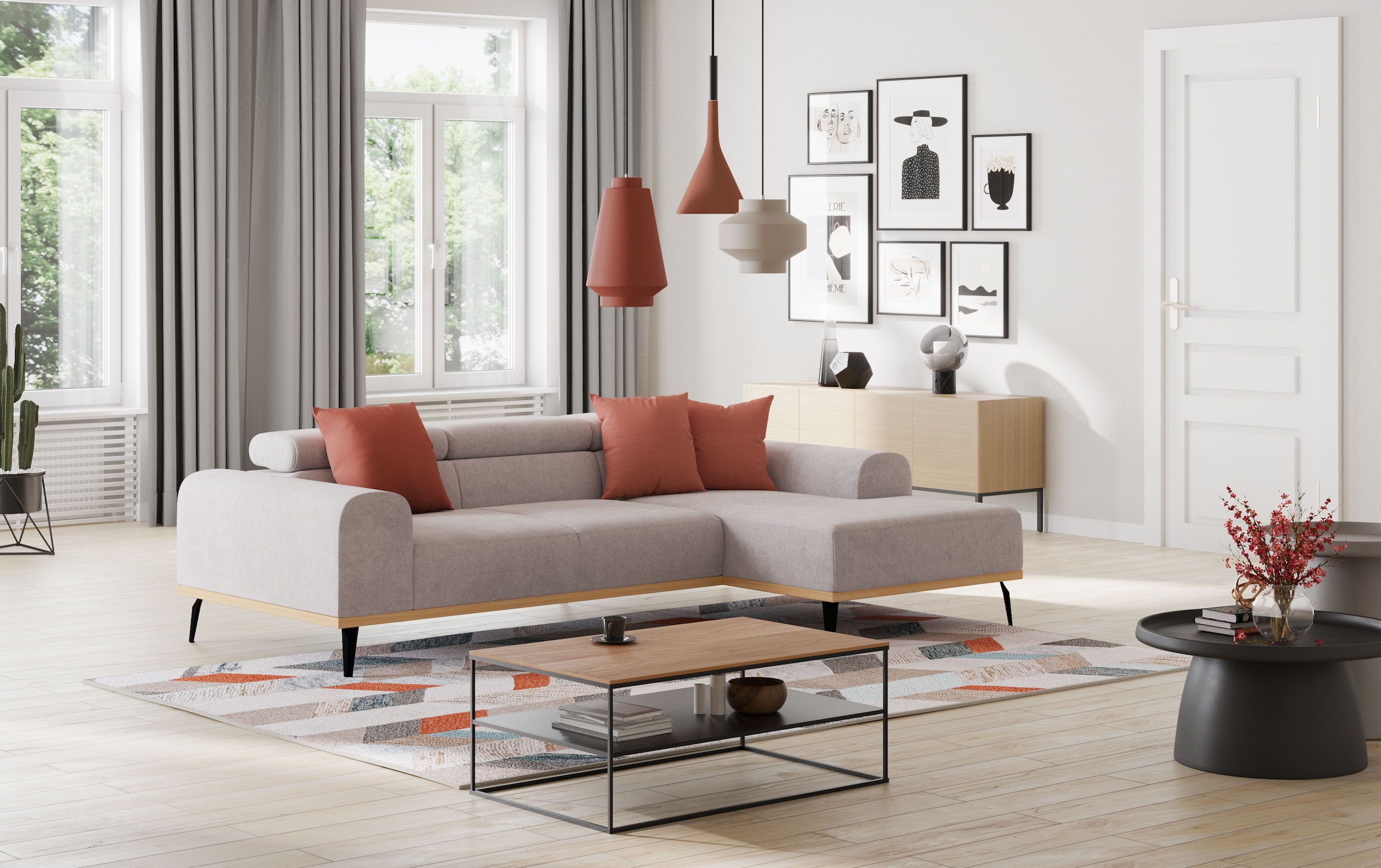 Places of Style Ecksofa »Carlo L-Form«, mit Kopfteilverstellung & Holz-Rahmenoptik, wahlweise Relaxfunktion