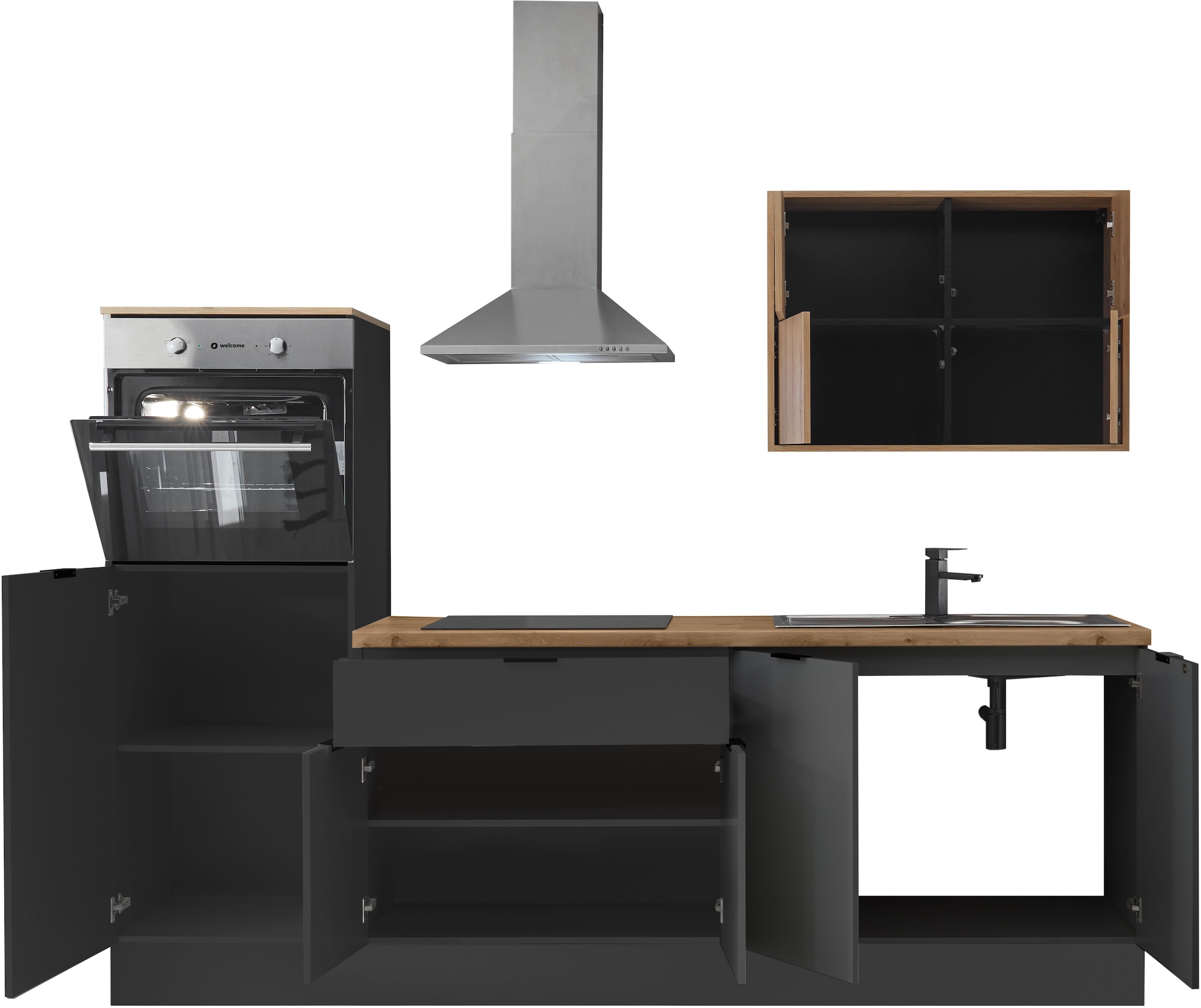 KOCHSTATION Küchenzeile »KS-Georgia, mit 38mm starker Arbeitsplatte« Breite 250 cm, wahlweise mit E-Geräten und Kühlschrank