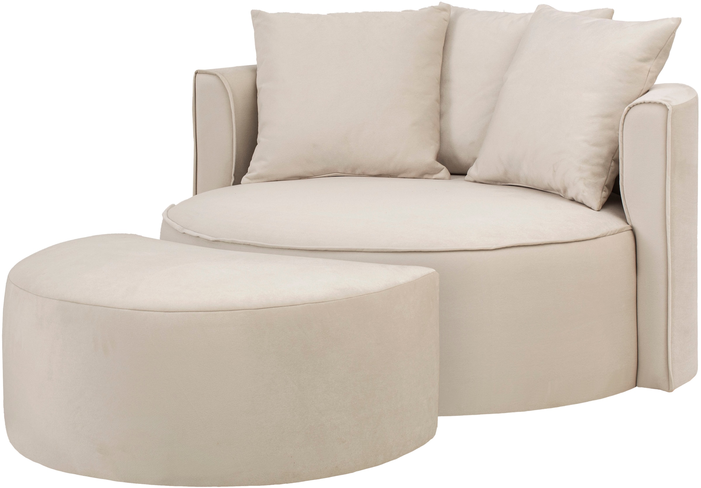 LeGer Home by Lena Gercke XXL-Sessel »ISALIE, Rundsessel mit Hocker, Lesesessel, Loveseat, Big-Sessel«, (Set), trendige Stoffe, 3 Zierkissen, große Sitzfläche, Cord, Samt, Bouclé