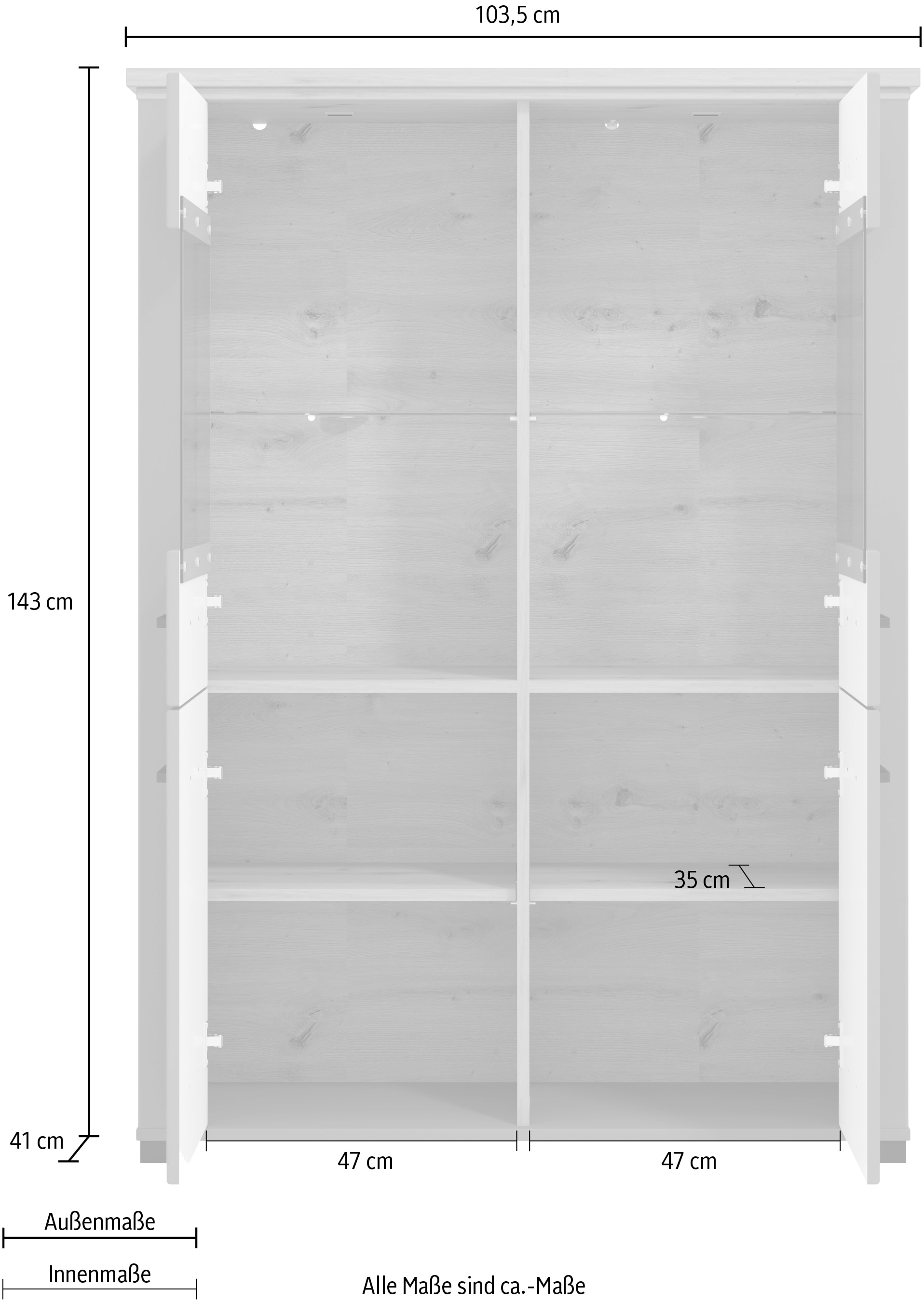 Home affaire Vitrine »Valencia«, 2 Türen mit 4mm-Sicherheitsglas, Breite 103,5 cm