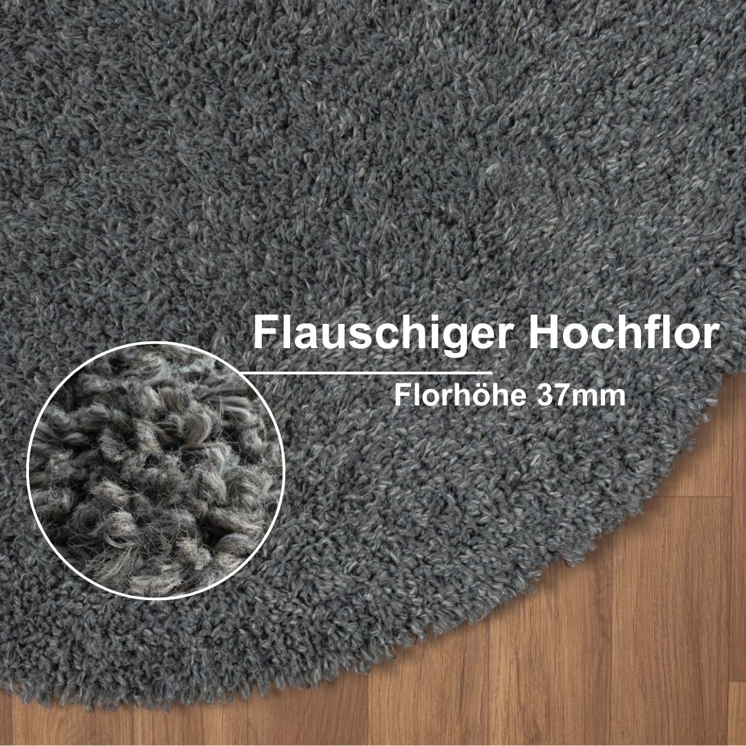 Myflair Möbel & Accessoires Hochflor-Teppich »My Shaggy«, rund, 37 mm Höhe, Shaggy, Uni Farben, leicht glänzend, Microfaser, extra flauschig