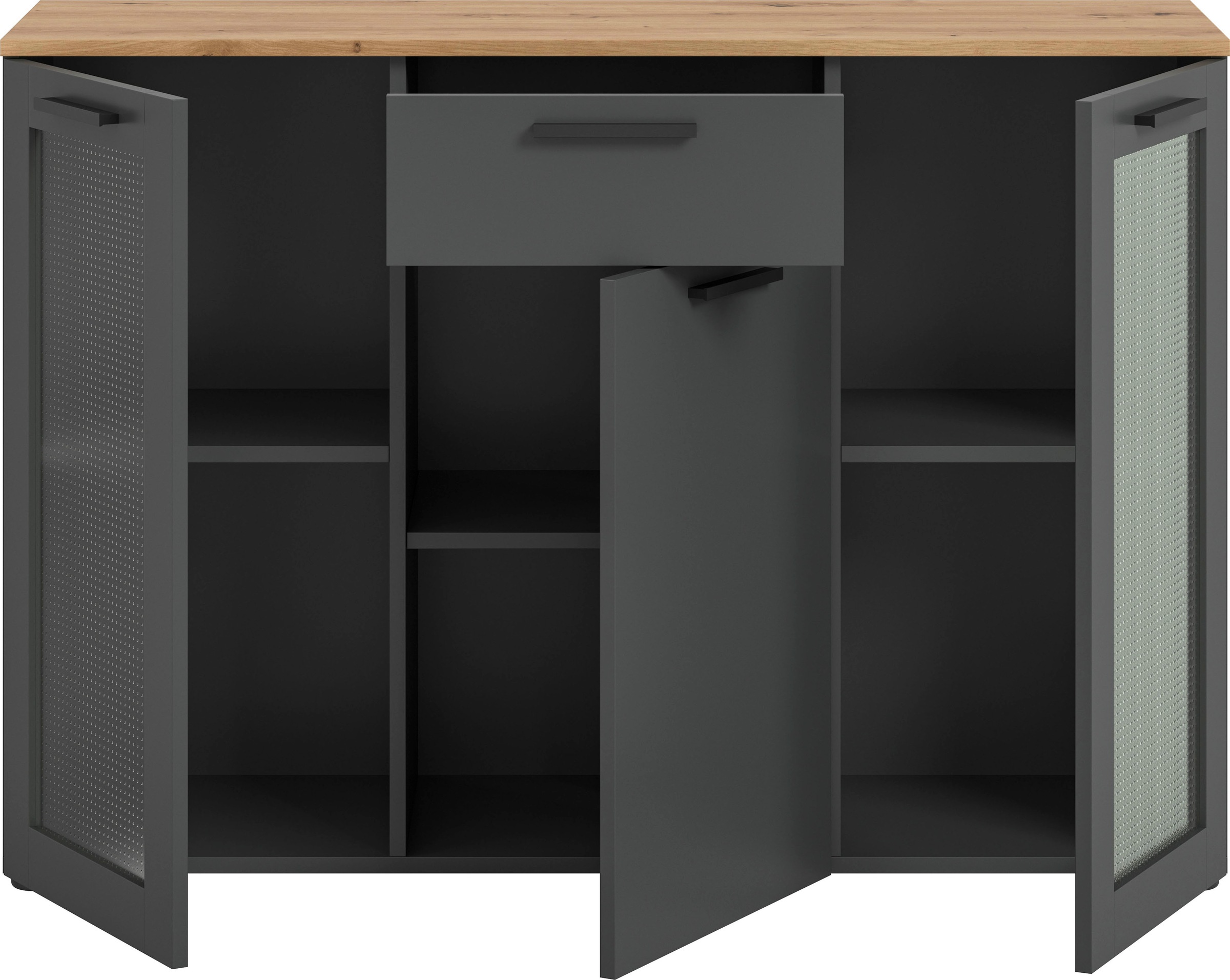 INOSIGN Sideboard »SALKIN, Breite 120cm, 3 Türen (2 mit ESG-Ornamentglas), 1 Schubkasten,«, Anrichte, Schrank, Kommode,Vitrine, Vitrinenschrank Wohnmöbel