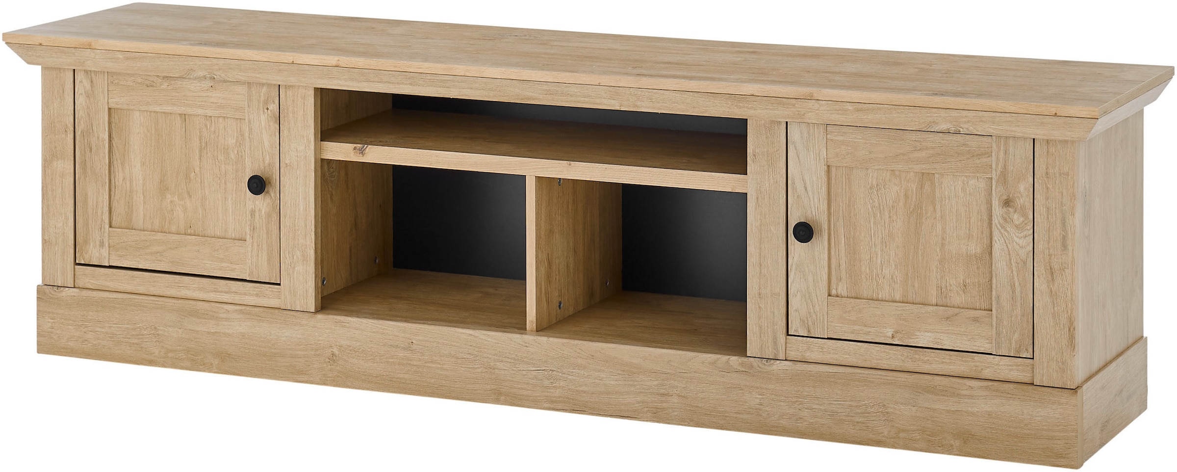 Home affaire Lowboard »Cornwall, Unterschrank im Landhausstil, Kommode, Eiche Dekor« 1 Stk. tlg. verschnörkelte Metallgriffe, offene Fächer und Türen, 194 cm breit