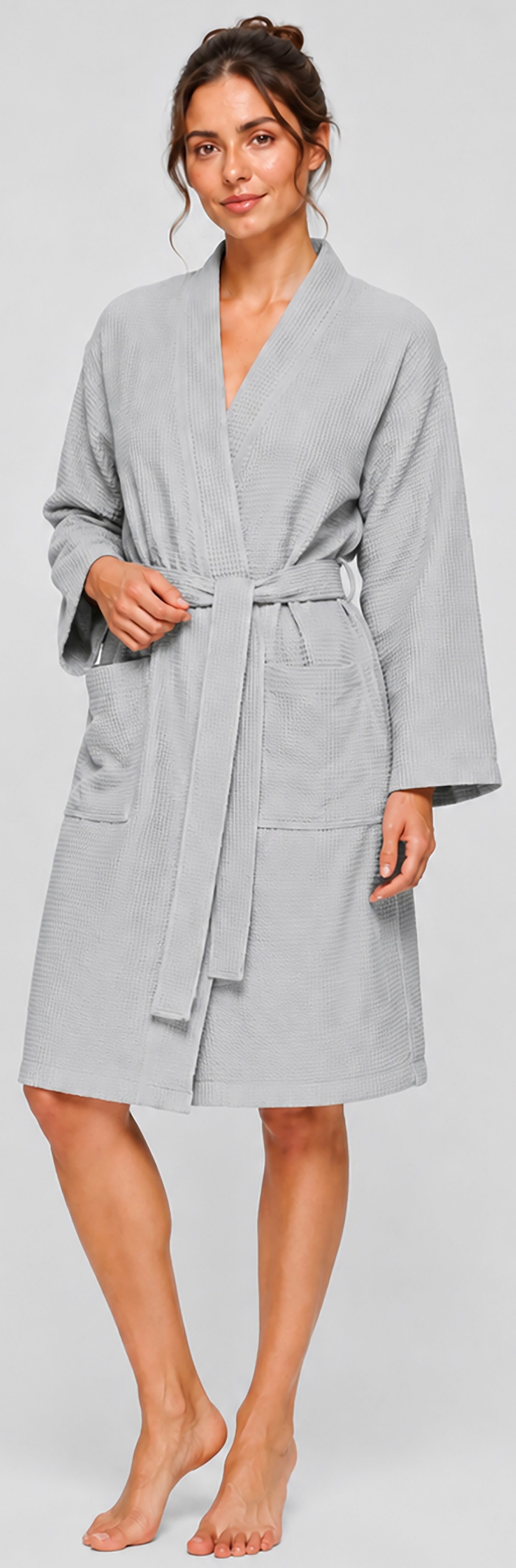 OTTO home Unisex-Bademantel »Nora, ideal für Sauna & Spa, Hotelbademantel, Morgenmantel« 1 Stk. Damen & Herren, Kimono-Kragen, Waffelpiqué, Baumwolle, Reisebademantel