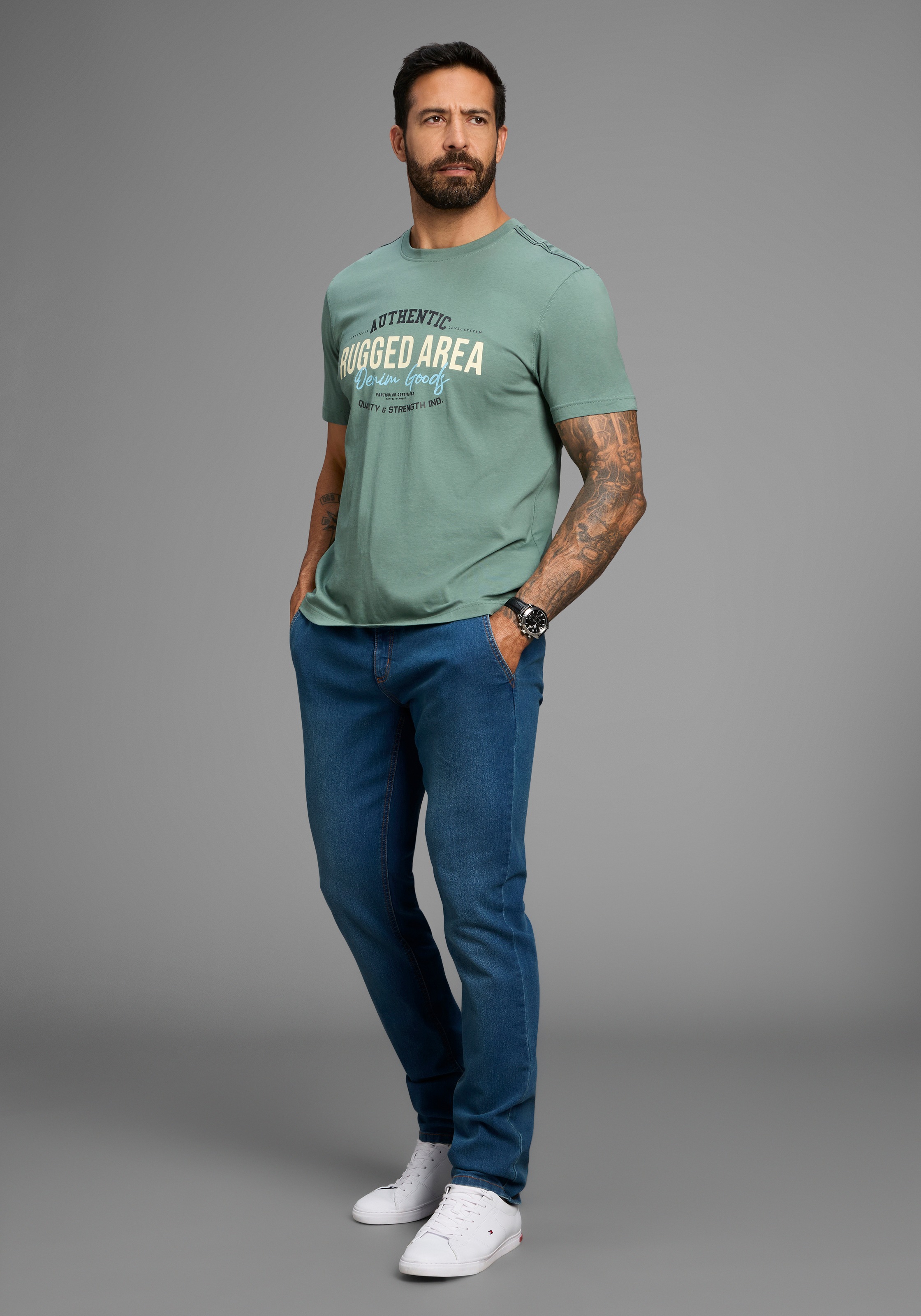 Man's World T-Shirt Kurzarm,  Regular Fit,  mit Print,  Rundhalsausschnitt