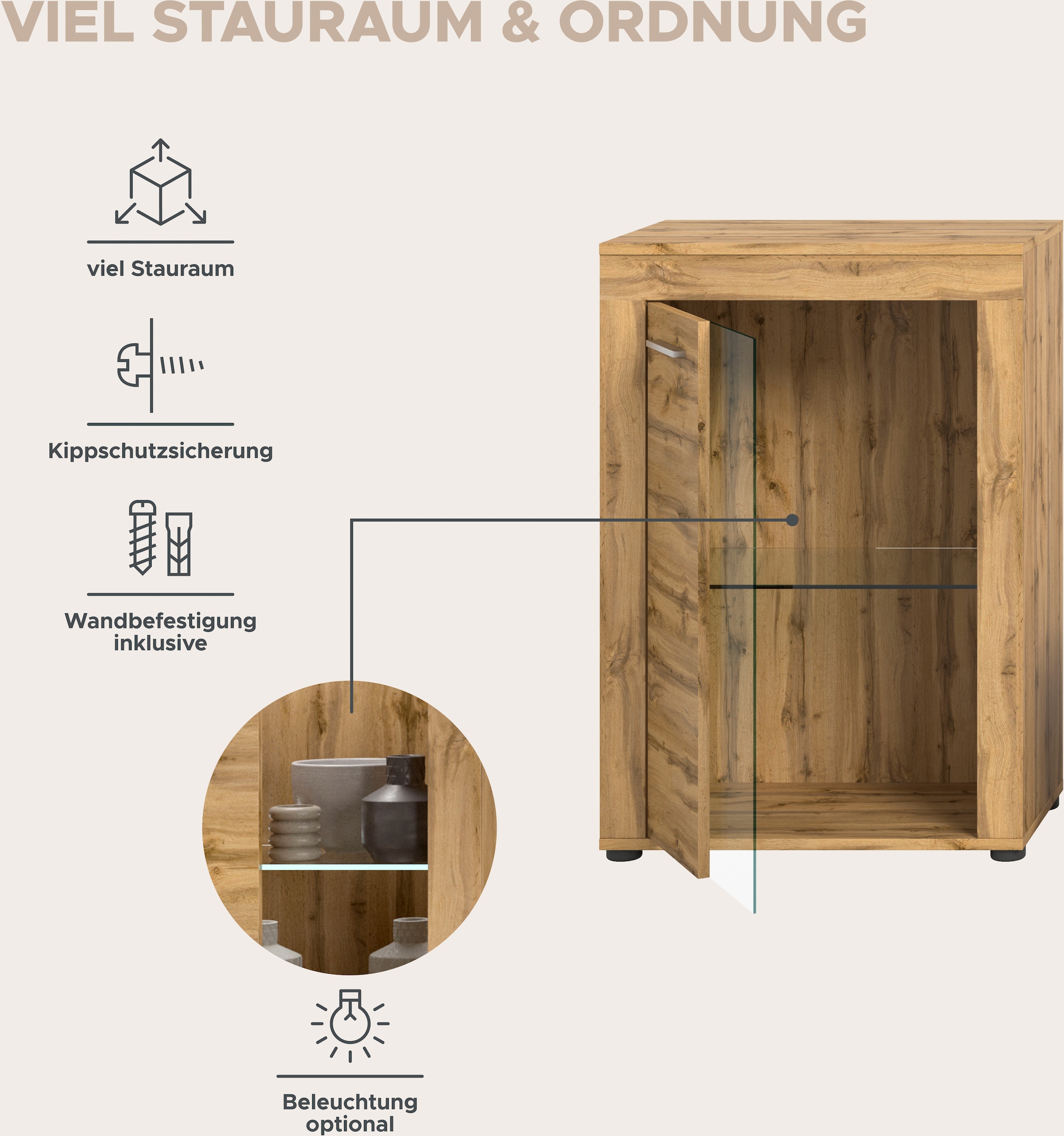 Home affaire Wohnwand »Aosta,  4-tlg., bestehend aus: 2x Vitrine, Lowboard & Wandboard« 4 Stk. tlg.