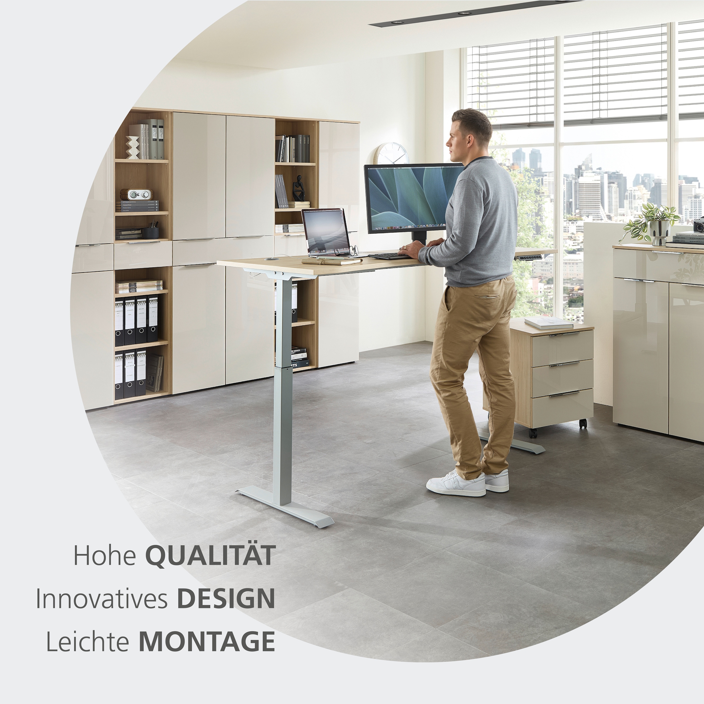 Innostyle Aktenregal »Büroregal Santorin, 40x 110x 38 cm (B/H/T)« 1 Stk. tlg. 1 Schubkasten, 3 offene Fächer, Softclose, Metallgriff