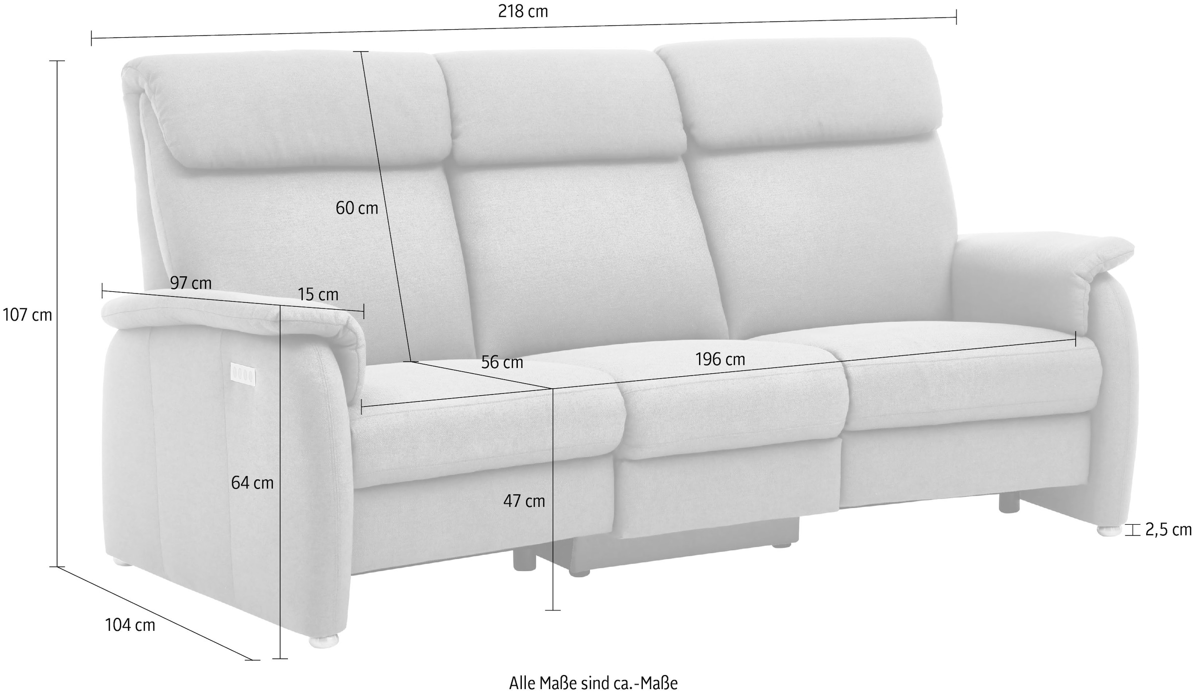 Home affaire 3-Sitzer »Turin mit Steckdose und USB-Port auch in Easy care-Bezug«, 2 x vollmotorische Relaxfunktion, herunterklappbarer Tisch