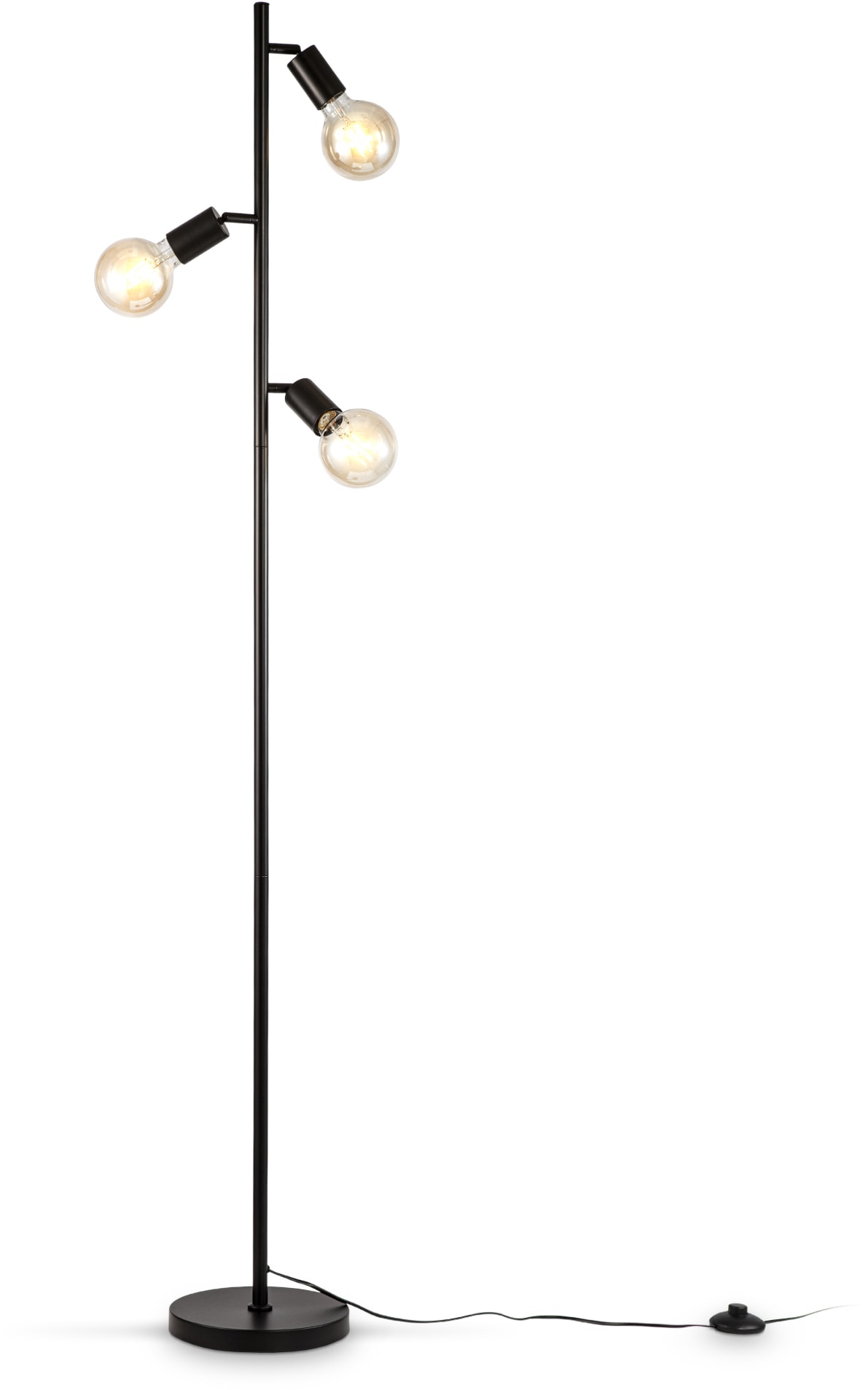 B.K.Licht Stehlampe, 3 flammig, Leuchtmittel E27 | ohne Leuchtmittel, Stehleuchte, 3-flammig, E27, schwenkbar, Retro, Fußschalter, Metall