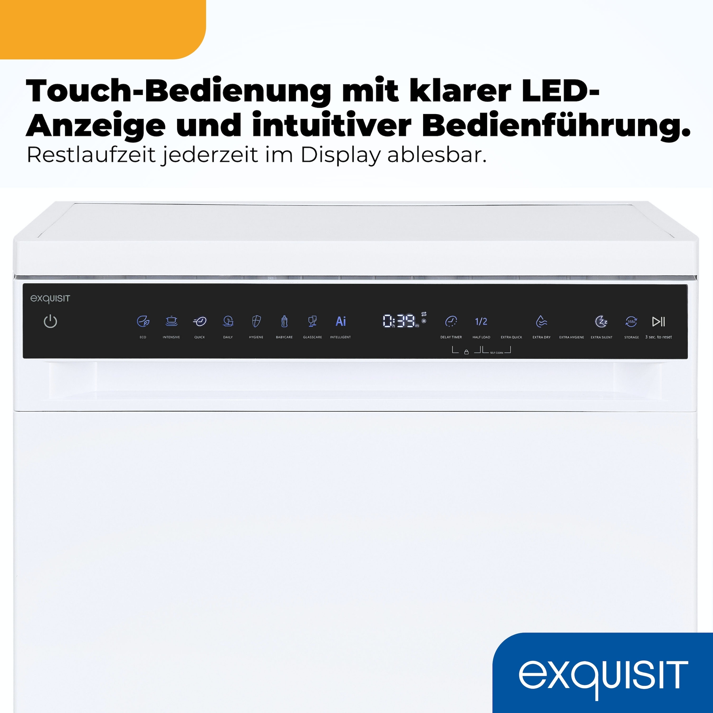 exquisit Standgeschirrspüler 9616 »GSP9616-450B weiss« 10,9 l 16 tlg. Maßgedecke 16 Maßgedecke & flüsterleise 44 dB – stark und angenehm ruhig