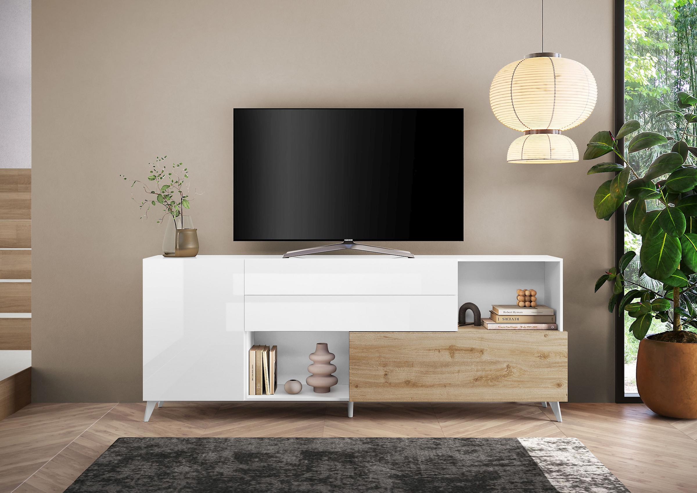 Home affaire Sideboard »Monaco in Breite 241 cm, Anrichte mit Tür, Klappe und 2 Schubkästen« Stauraumschrank – sanftes Schließen, edles Design, viel Platz