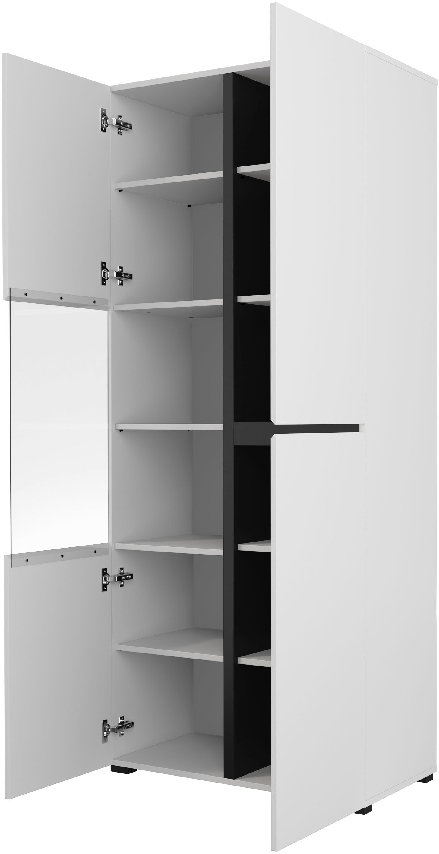 INOSIGN Vitrine »Cross, Höhe 183,5 cm, moderne grifflose Standvitrine mit 3 Türen«, Hochschrank mit viel Stauraum, Glastür und verstellbaren Einlegeböden
