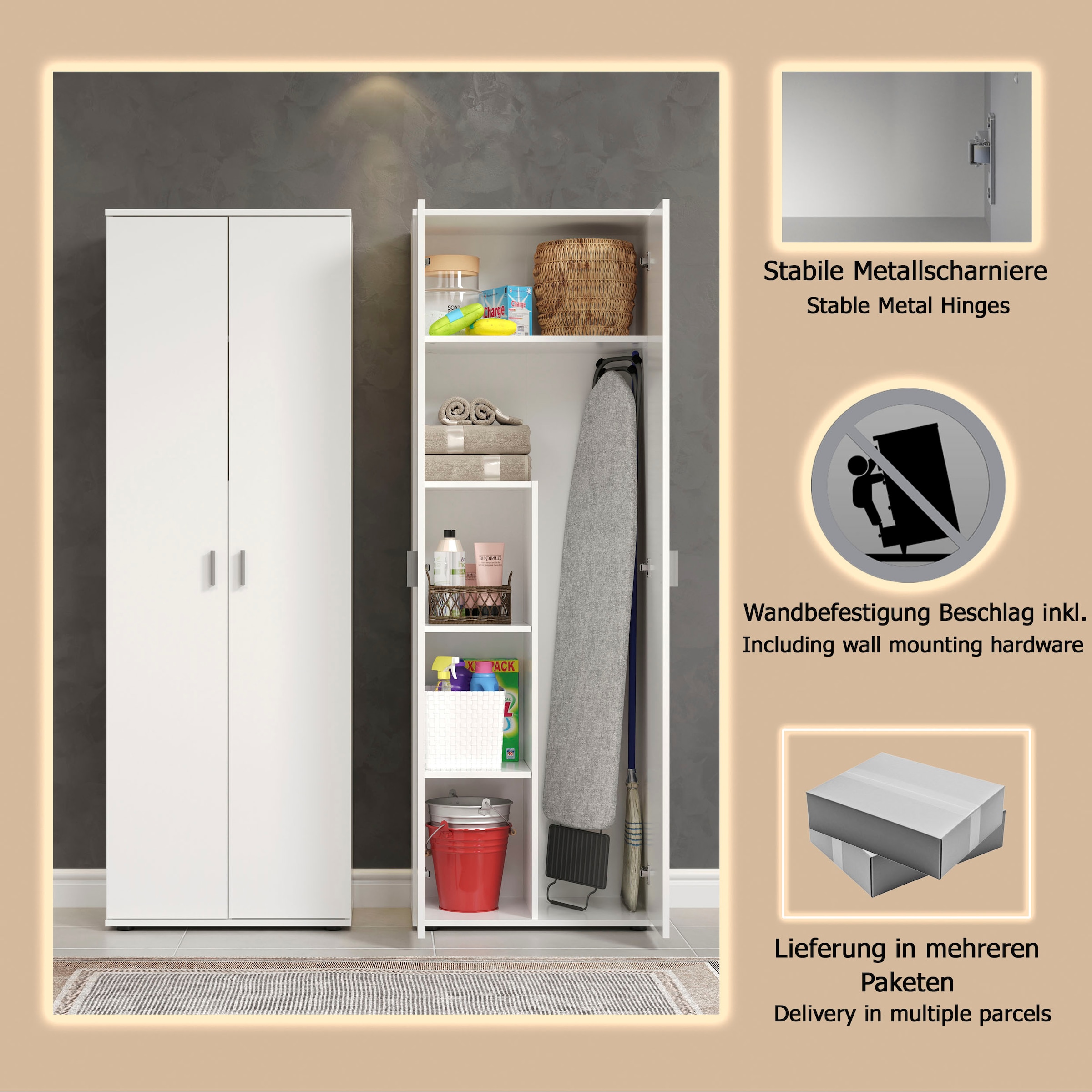 Home affaire Mehrzweckschrank »Jersey« 1 Stk. tlg. Besenschrank mit cleverer Innenaufteilung – (B/T/H) 60/35/176 cm