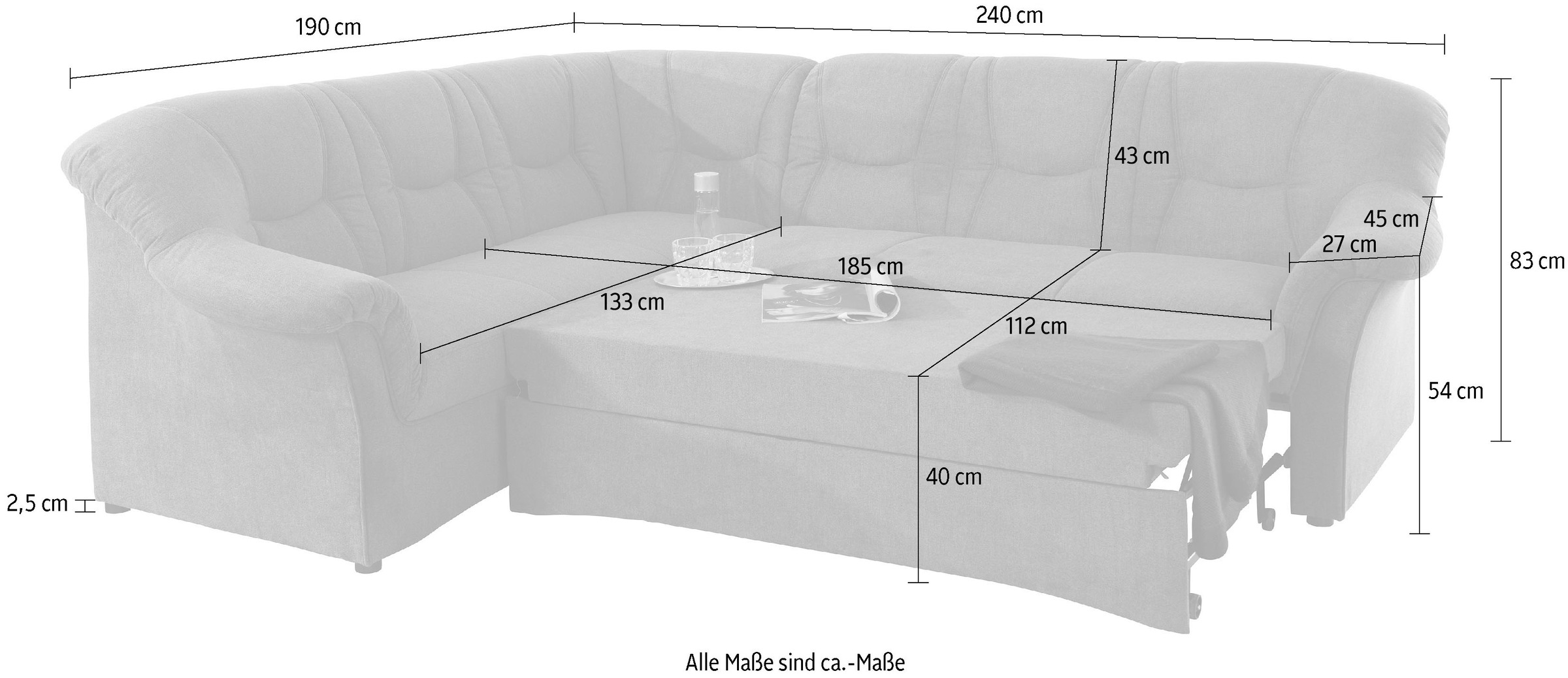 DOMO collection Ecksofa »Sarafina zeitlos und komfortabel, optional mit Federkern, L-Form«, wahlweise mit Bettfunktion