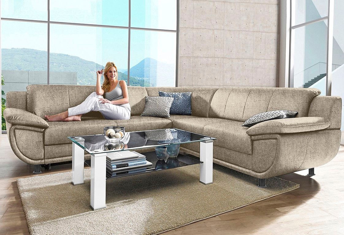 TRENDMANUFAKTUR Ecksofa »Rondo wahlweise mit Schlaffunktion, 267x247 cm (BxT), breite Armlehnen«, L-Form, wahlweise mit Federkern bestellbar, Füße schwarz