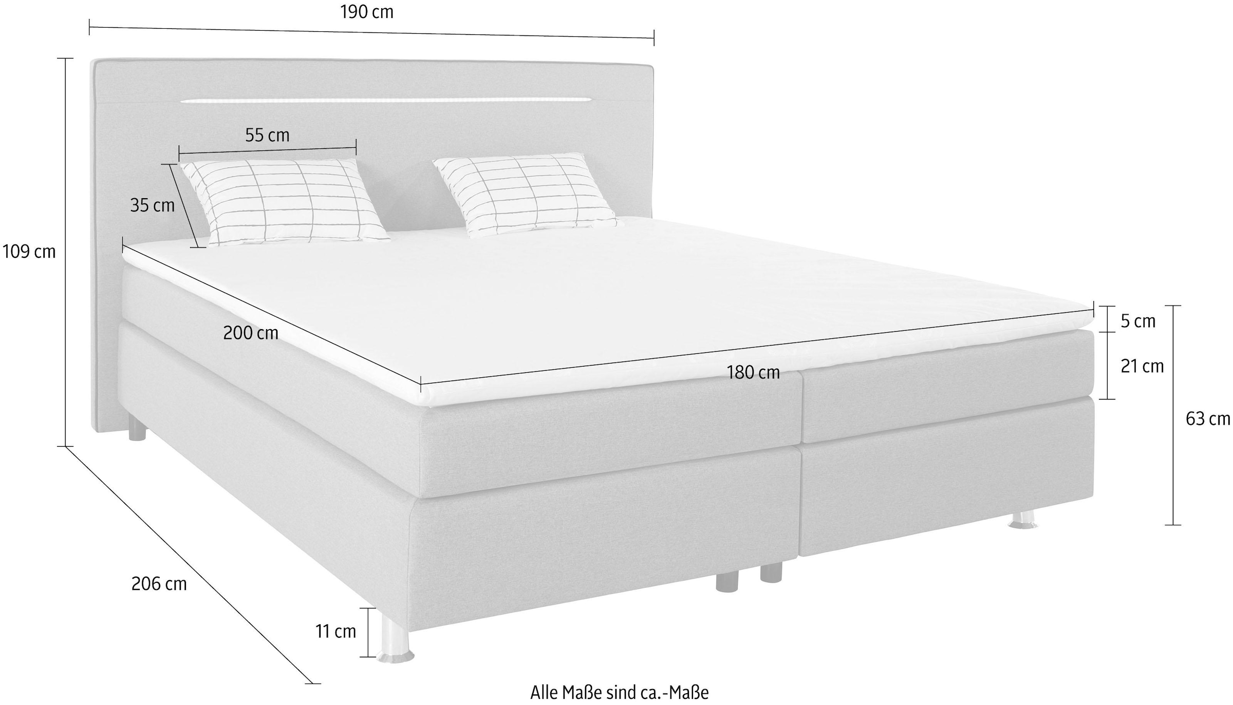 COLLECTION AB Boxspringbett »London, inklusive Topper und Kissen, mit LED-Beleuchtung«, Boxspringbett erhältlich in 90cmx200cm, 140cmx200cm & 180cmx200cm