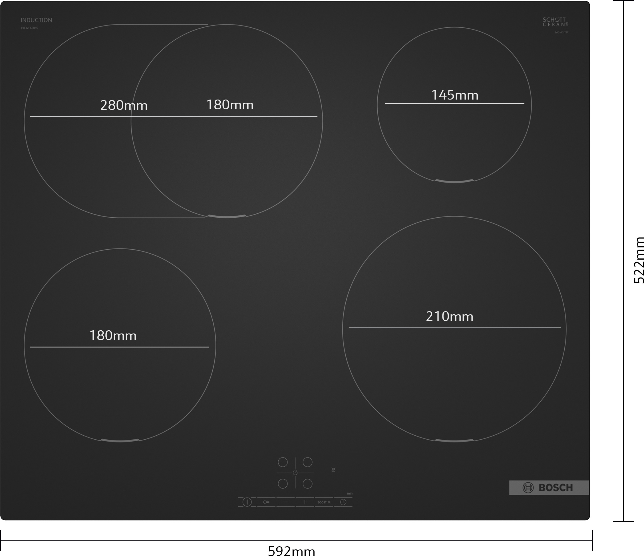BOSCH Induktions-Kochfeld »PIF61ABB5E« Mattes Design in Carbon Black und einfache Touch Select Bedienung