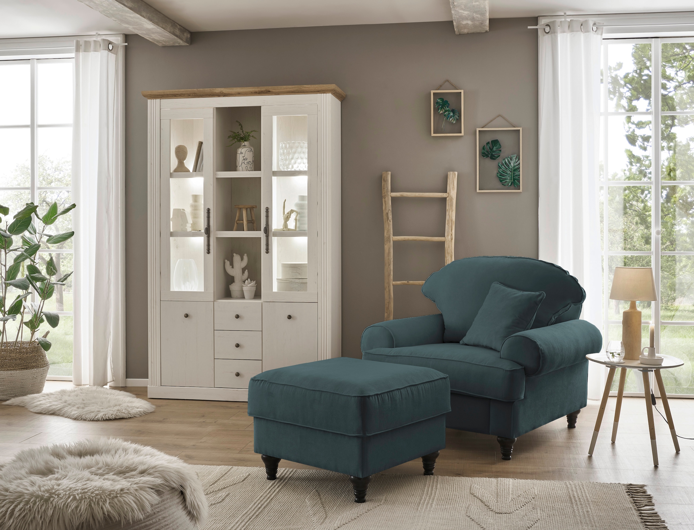 Home affaire Sessel »WESTMINSTER«, (Set, 2 St., 1Sessel, 1 Hocker), mit Federkern-Polsterung