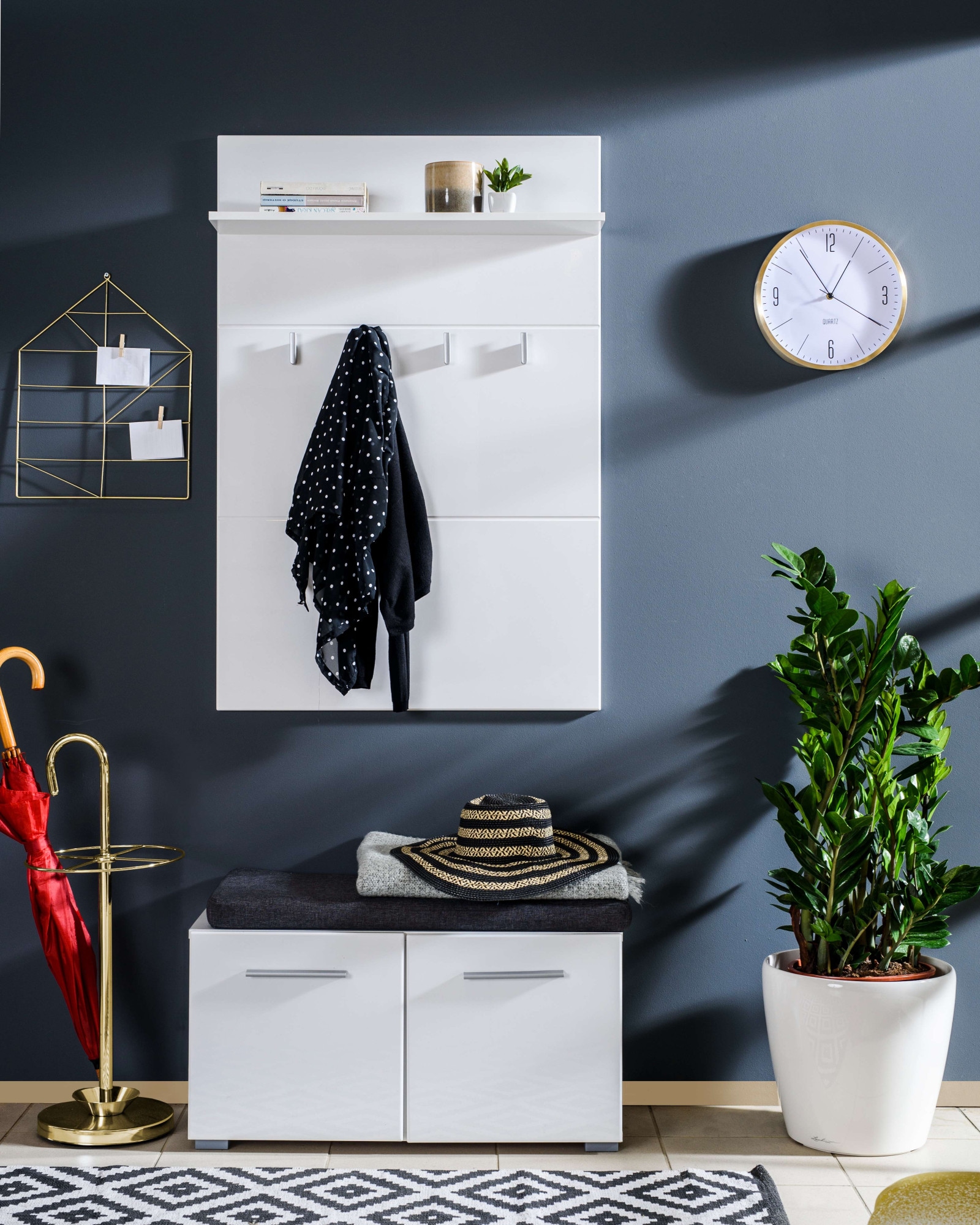 Home affaire Garderobenpaneel »Beny, Wandregal Wandpaneel, Wandgarderobe praktisch & stillvoll« Hochglanz, mit 4 Kleiderhaken und Ablage für Accessoires, Breite 76 cm