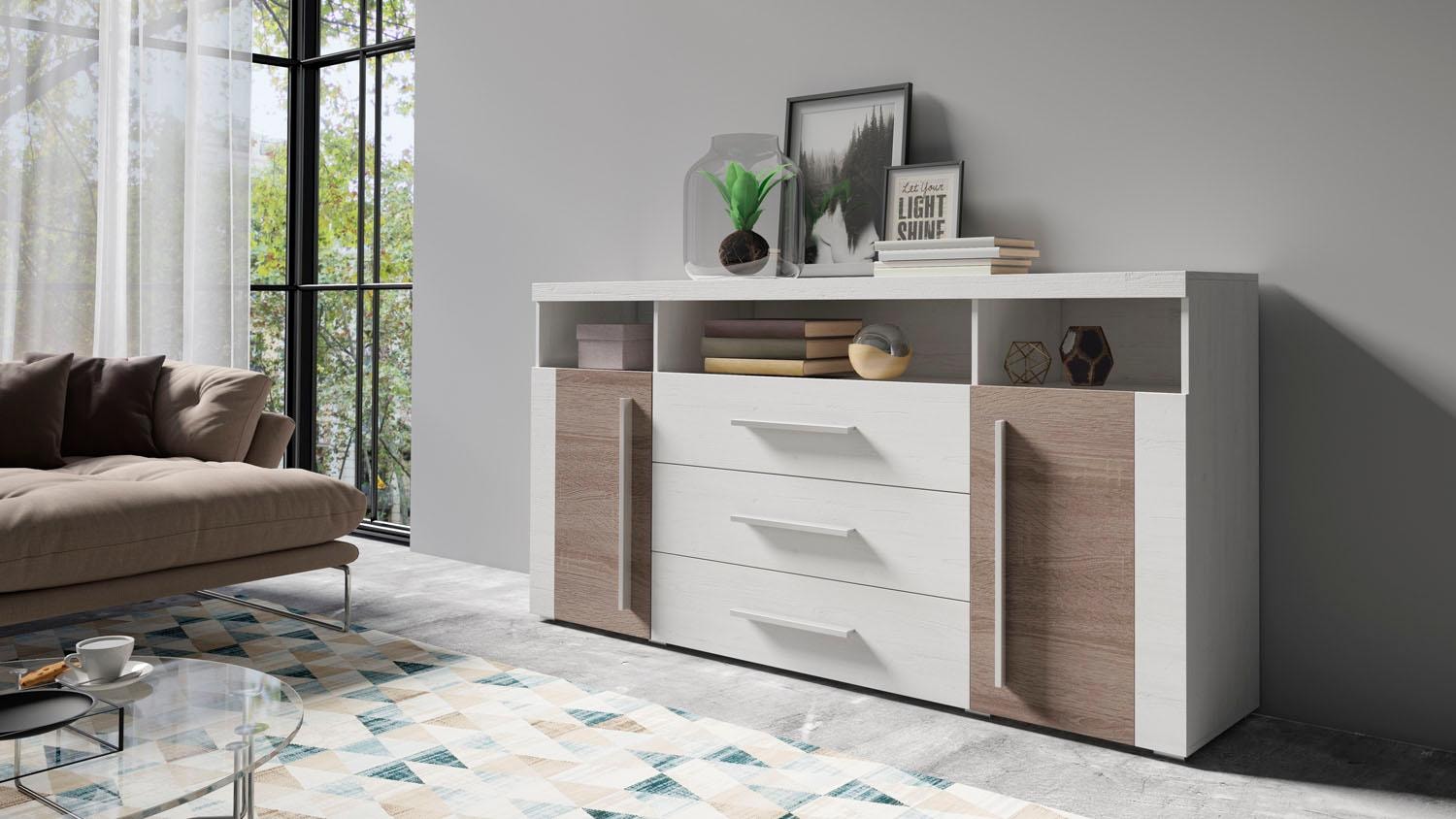 INOSIGN Sideboard »Roger,Breite 182cm, stilvolle Schrank, 2 Holztüren 3 Schubladen«, Kommode mit viel Stauraum, Einlegeböden verstellbar