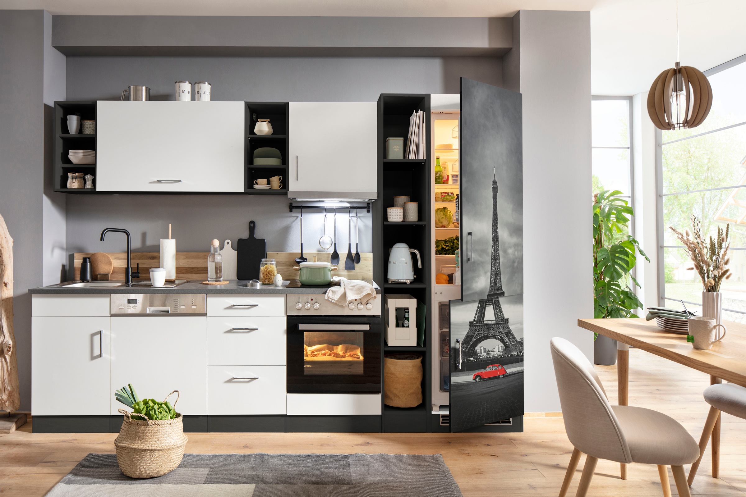 KOCHSTATION Küchenzeile »KS-Paris«, mit E-Geräten, Breite 310 cm, mit großer Kühl-Gefrierkombination