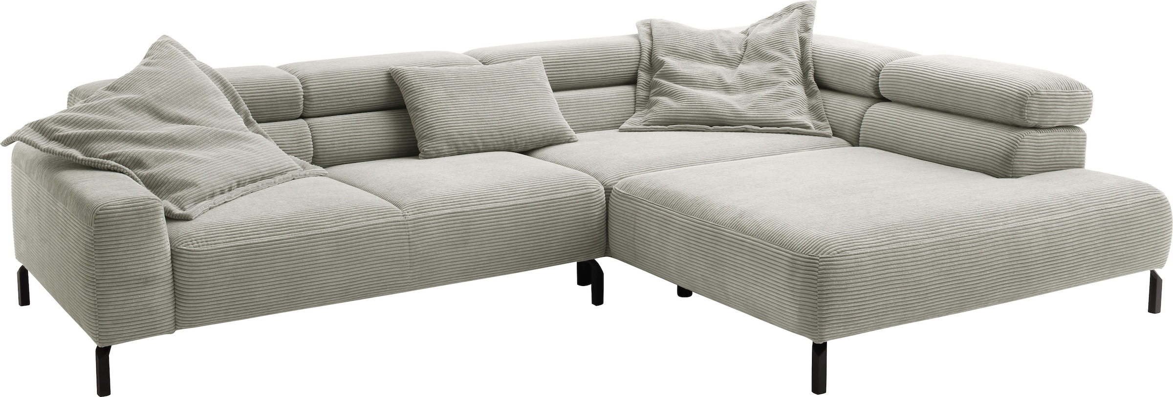 Places of Style Ecksofa »Antonelli, L-Form, inkl. Kopfteilverstellung, Breite 312 cm«, ohne Sitztiefenverstellung, in Cord, stone