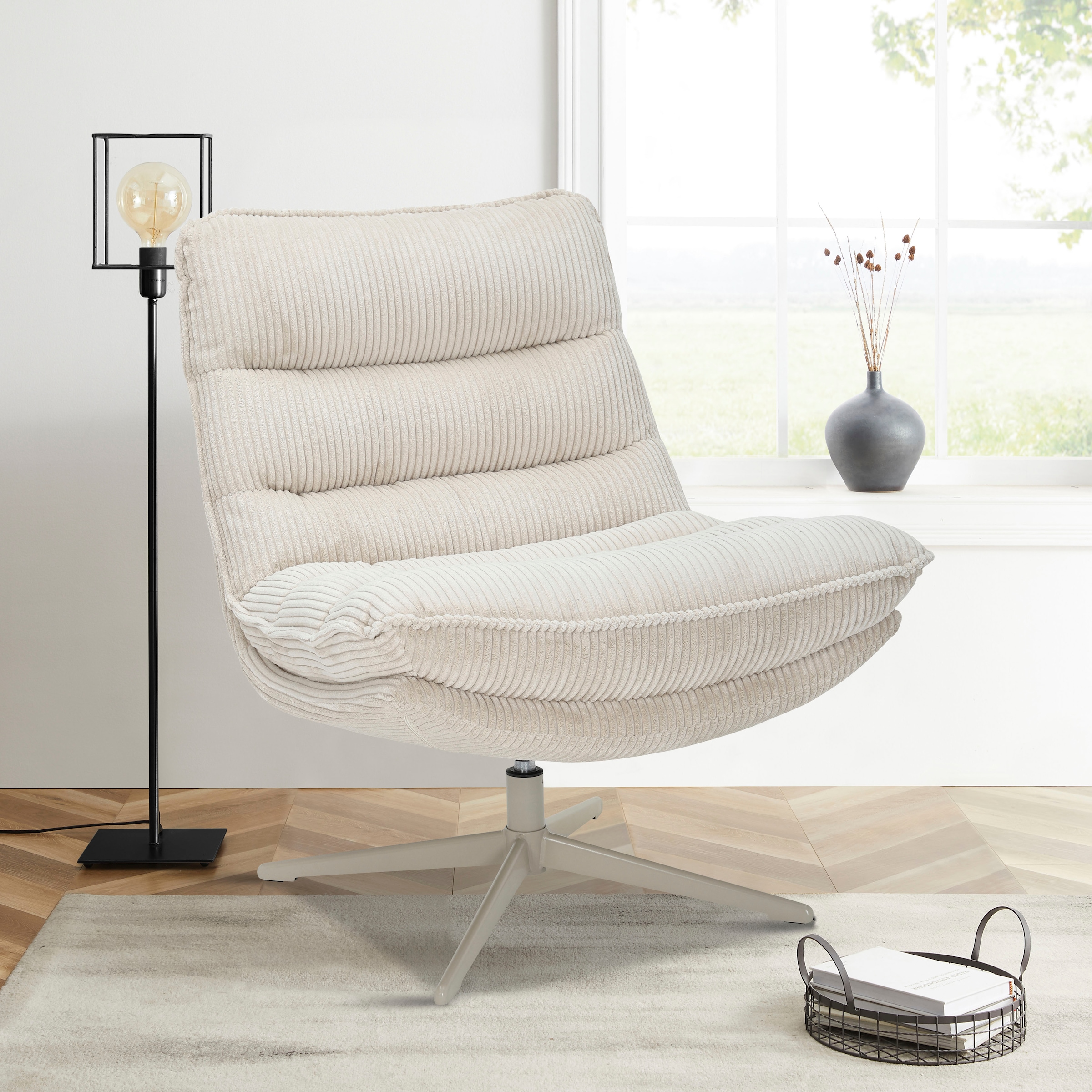 OTTO home Sessel »AVAA, Loungesessel im softem Cord-Bezug,« 360° Grad drehbar, Relax- und TV-Sessel