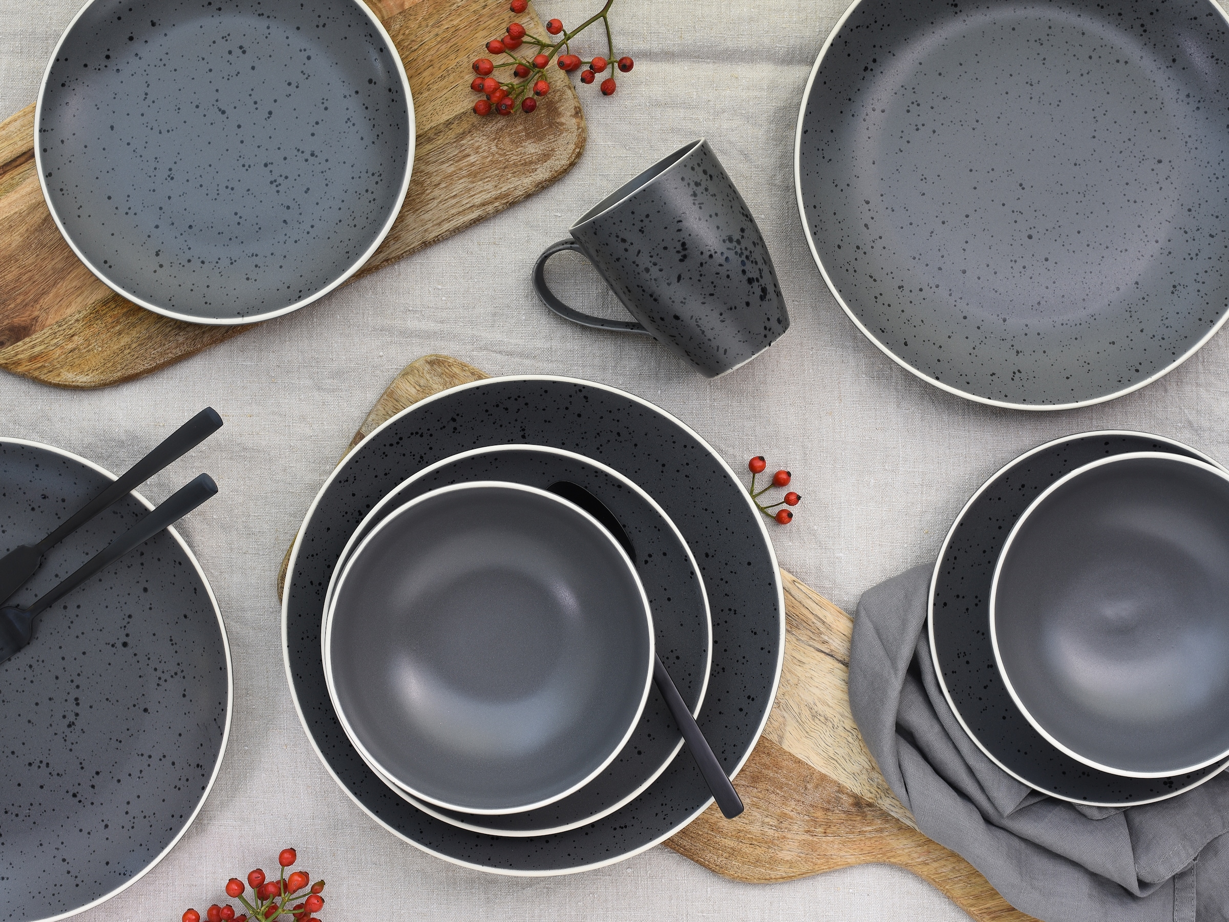 CreaTable Kombiservice »Geschirr-Set Industrial Chic« Service, seidenmatte Sprenkelglasur, 16 Teile, für 4 Personen