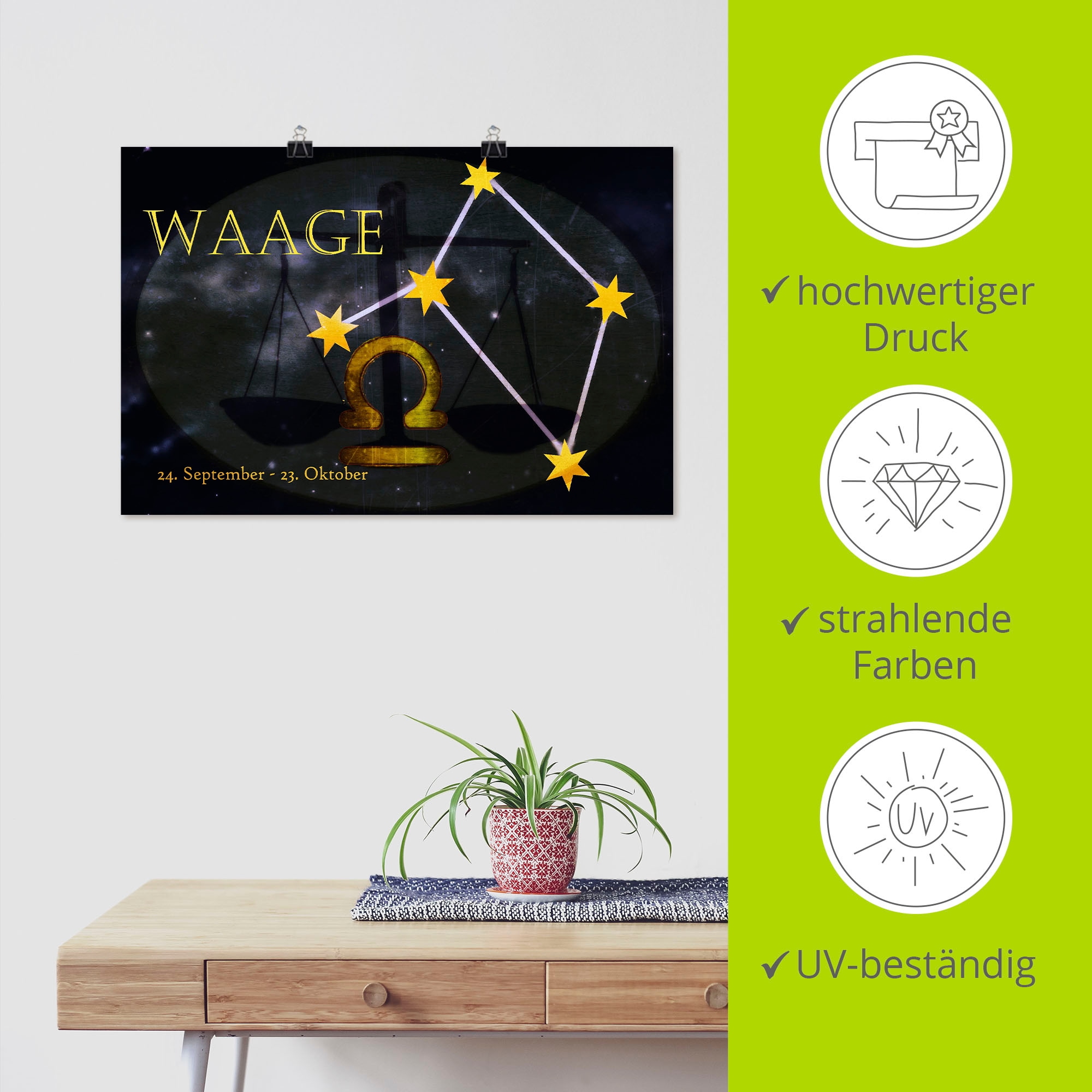 Artland Wandbild »Sternzeichen - Waage«, Bilder von Sternzeichen, (1 St.), als Leinwandbild, Poster, Wandaufkleber in verschied. Größen