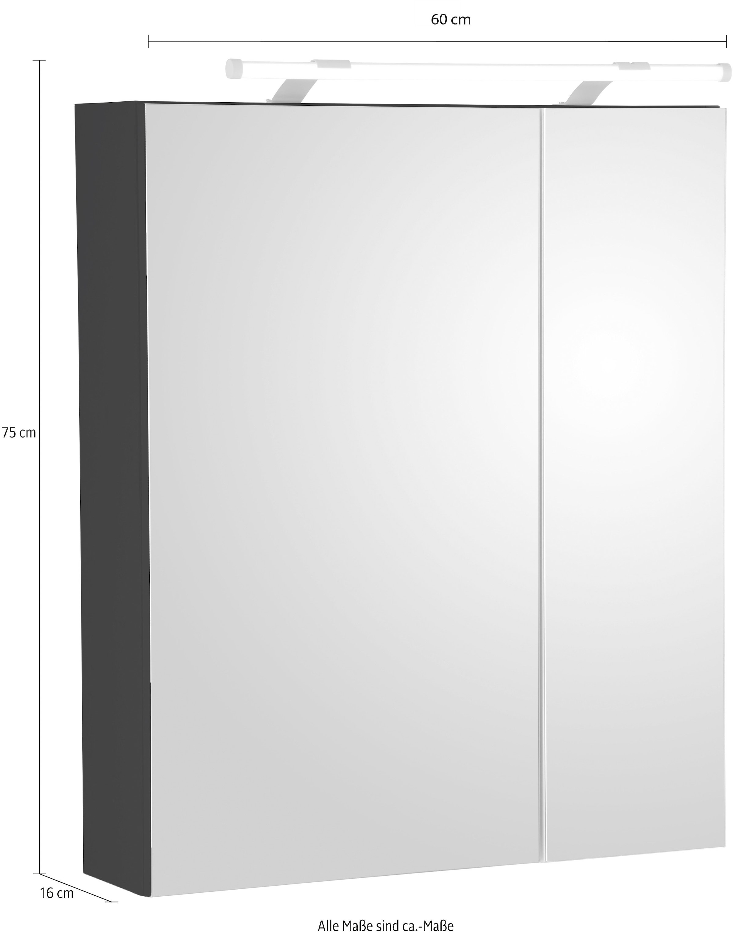 Schildmeyer Spiegelschrank »Dorina, mit höhenverstellbaren Glasböden«, Breite 60 cm, 2-türig, LED-Beleuchtung, Schalter-/Steckdosenbox