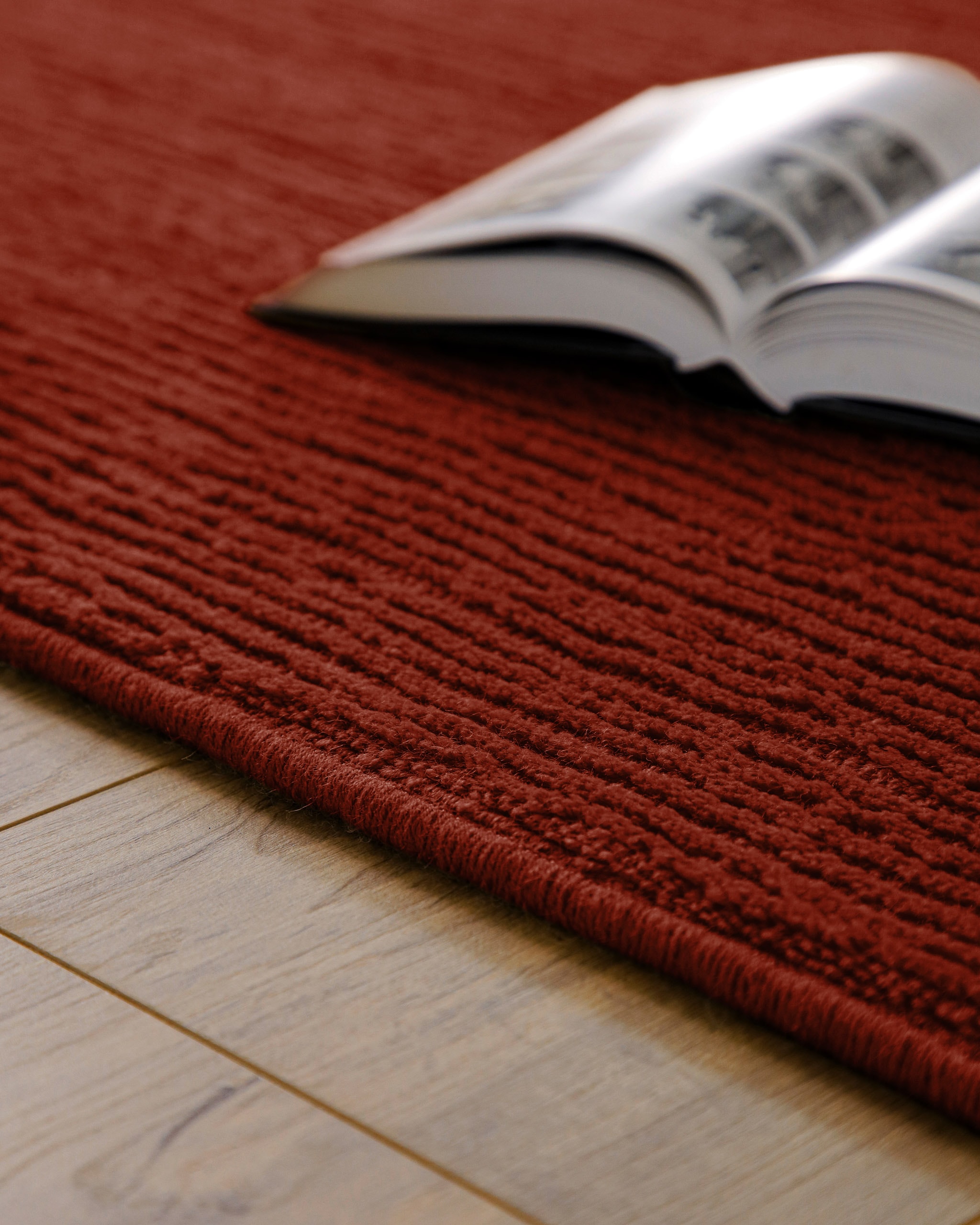 Wecon home Teppich »Castello ONE« rechteckig 7 mm Höhe Schurwolle, Kurzflor mit Hoch-Tief-Effekt, Wohnzimmer, Streifenmuster