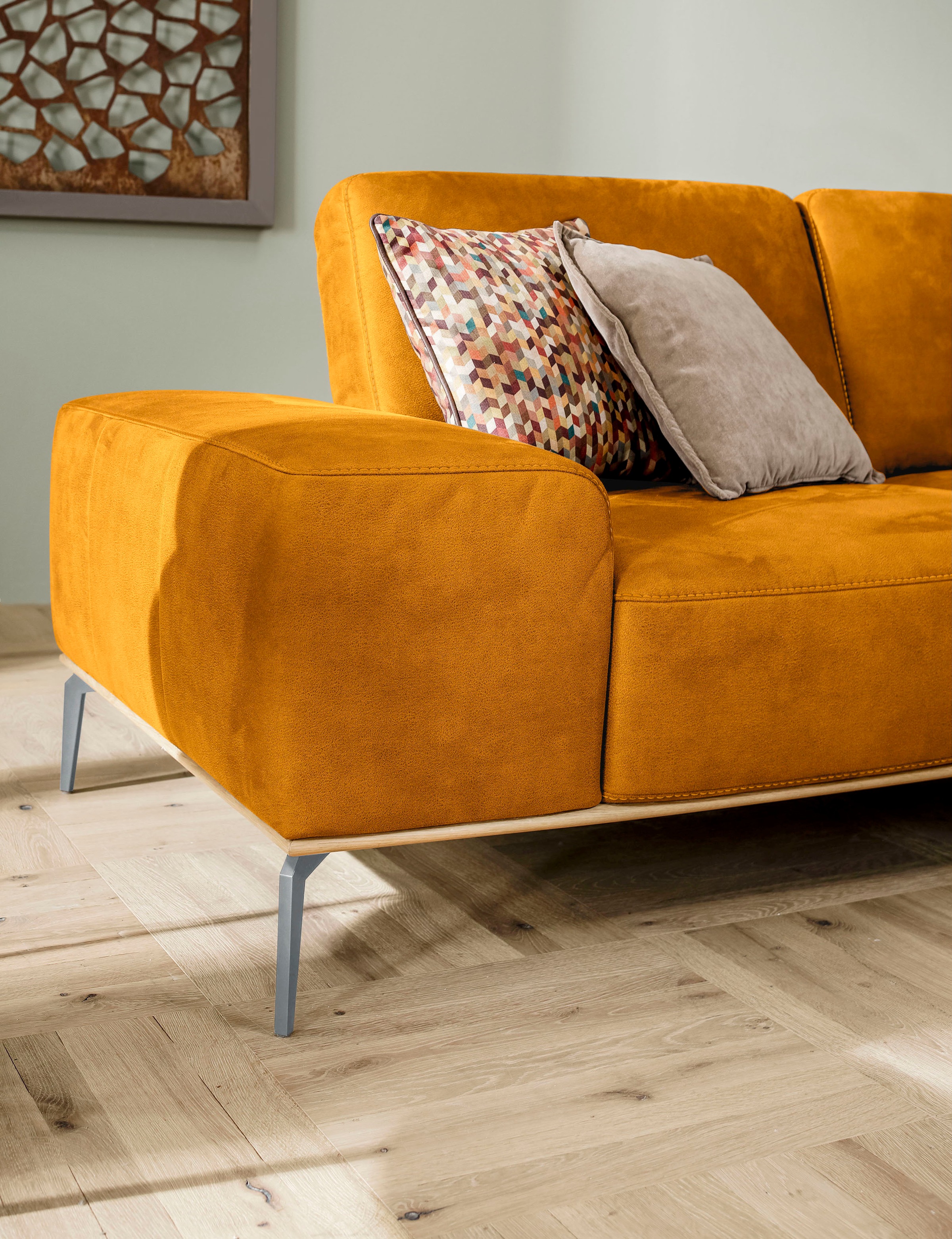 W.SCHILLIG Ecksofa »run, Designsofa mit tollem Sitzkomfort, bequem, L-Form«, mit elegantem Holzsockel, Füße in Silber matt, Breite 299 cm