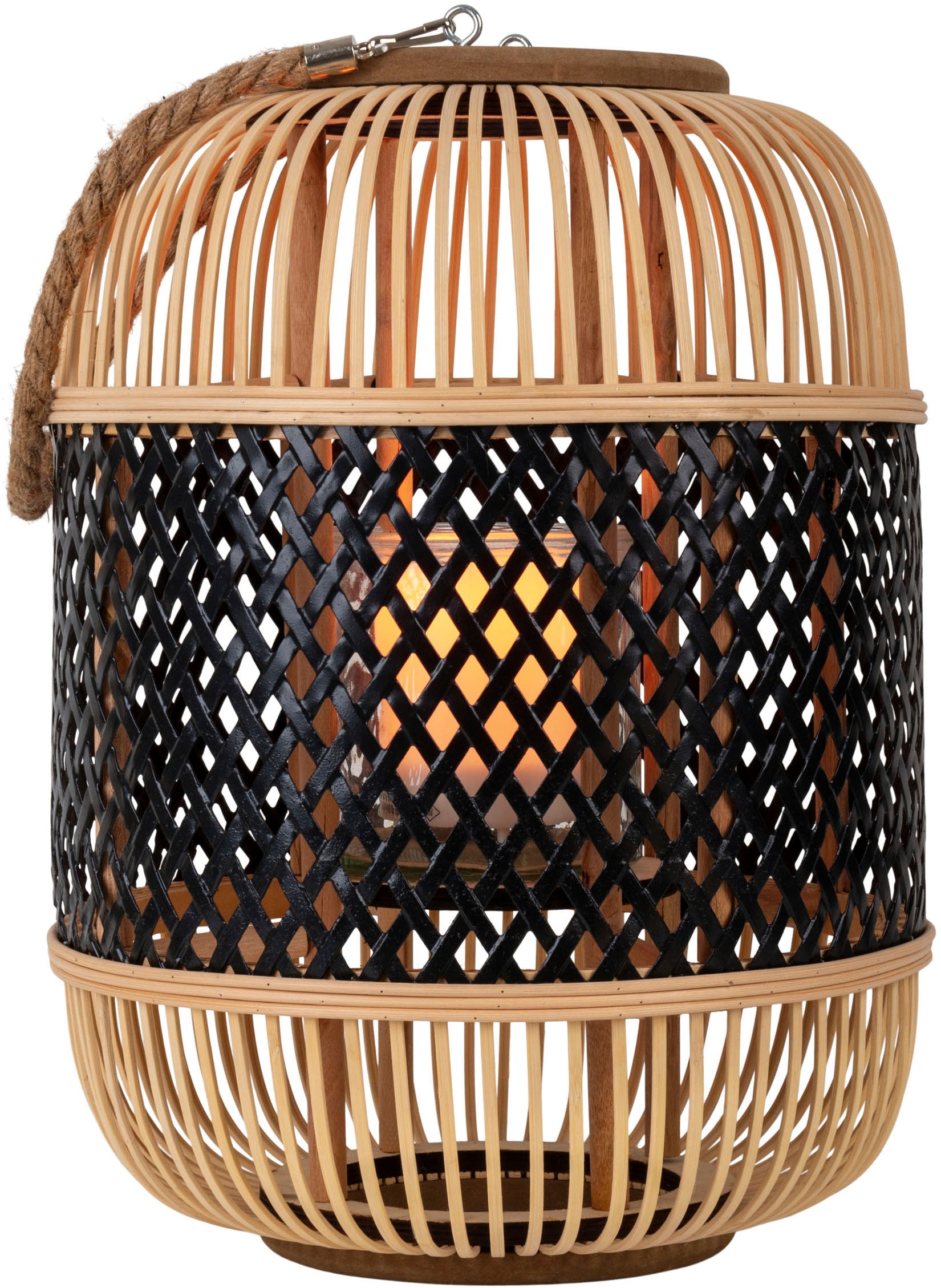 näve LED Dekolicht »Korbinian« 1 Stk. Warmweiß Rattankorb natur/schwarz mit Griff inkl. Solarkerze mit Flammeneffekt