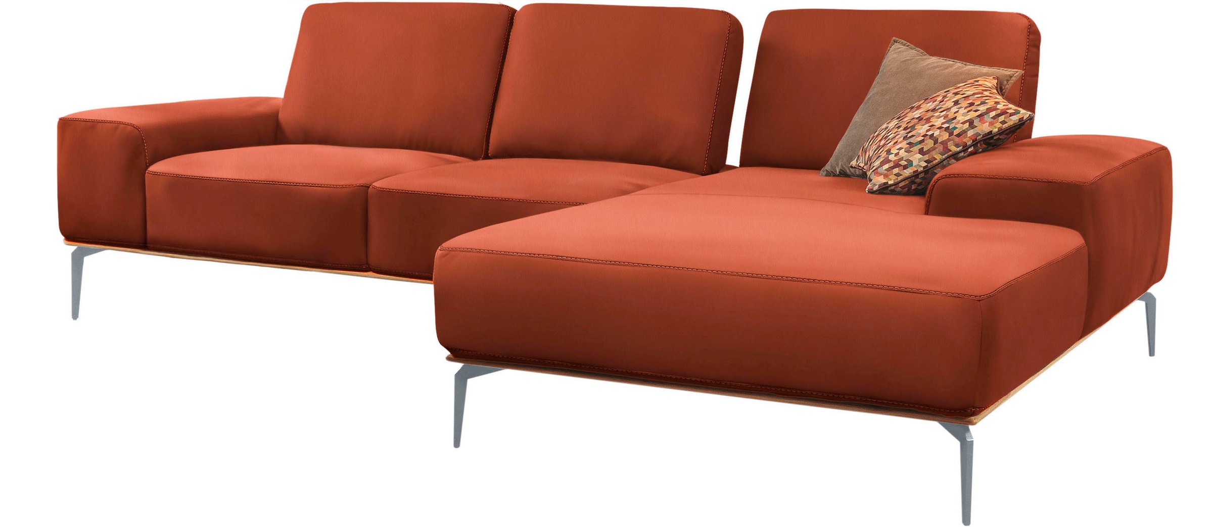 W.SCHILLIG Ecksofa »run, Designsofa mit tollem Sitzkomfort, bequem, L-Form«, mit elegantem Holzsockel, Füße in Silber matt, Breite 279 cm