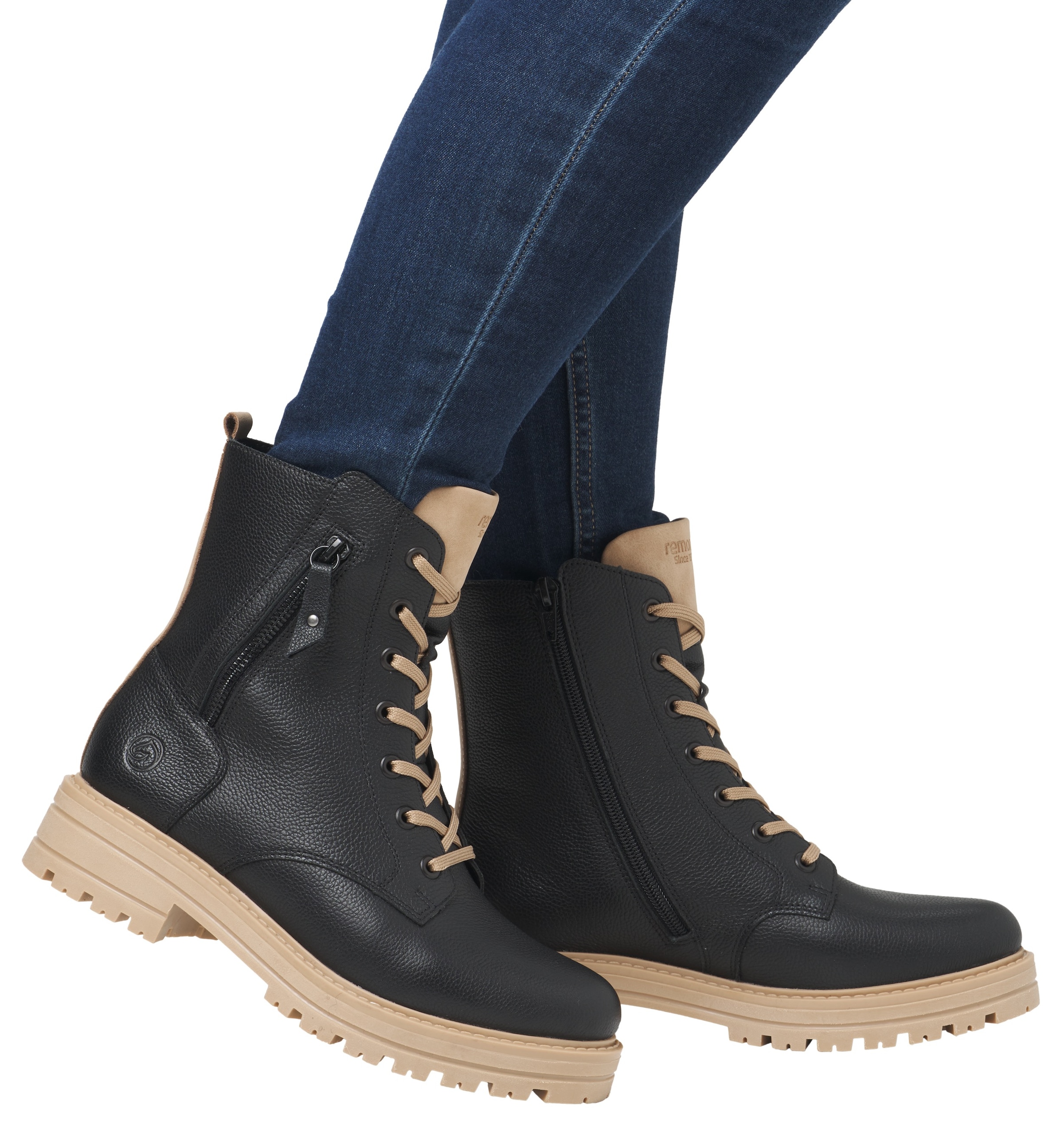 Remonte Winterboots, Blockabsatz, Winterstiefelette, Schnürboots mit Zierreißverschluss
