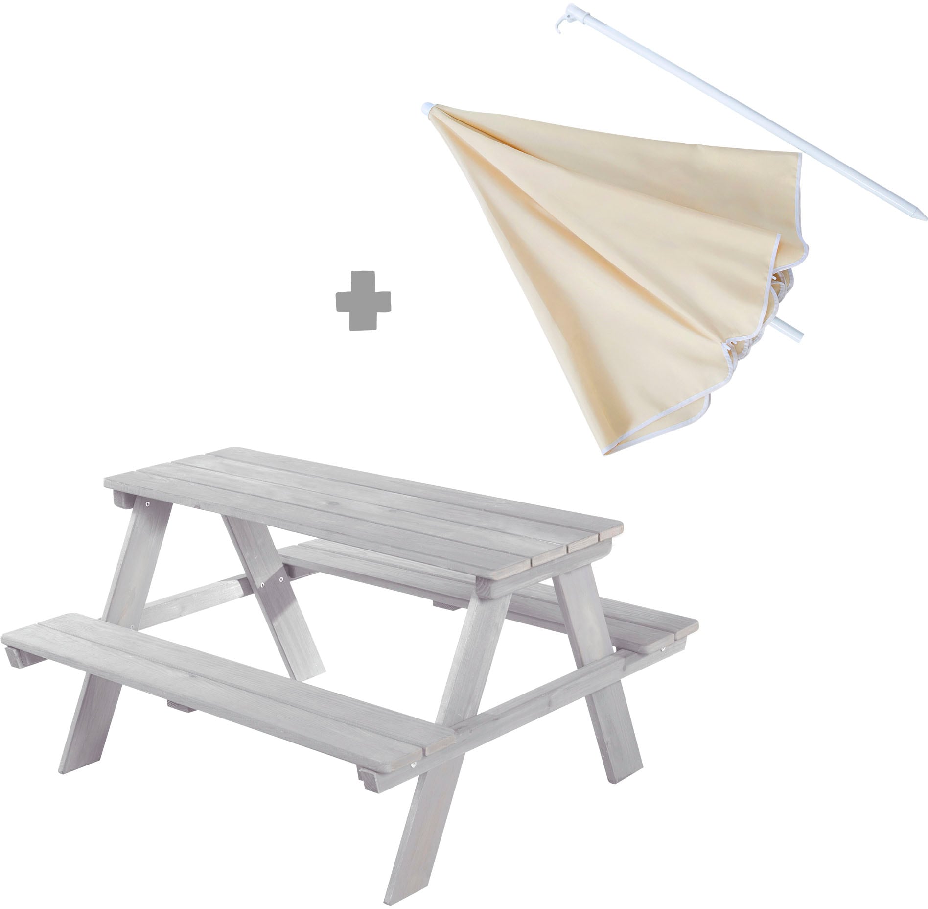 Garten-Kindersitzgruppe »Picknick for 4 Outdoor +«, (Set, 2 tlg.), grau, mit Sonnenschirm