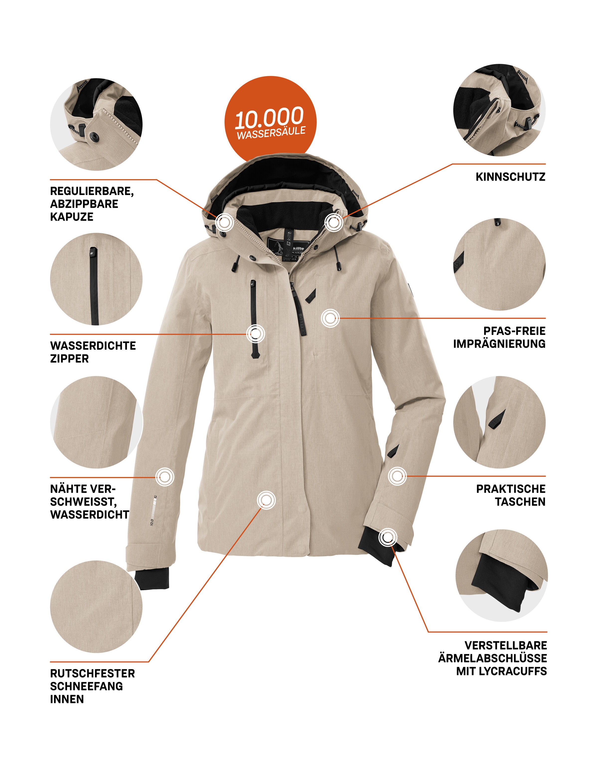 Killtec Skijacke »KSW 35 WMN SKI JCKT« Wasserdicht, atmungsaktiv, verstellbare Kapuze, viele Taschen