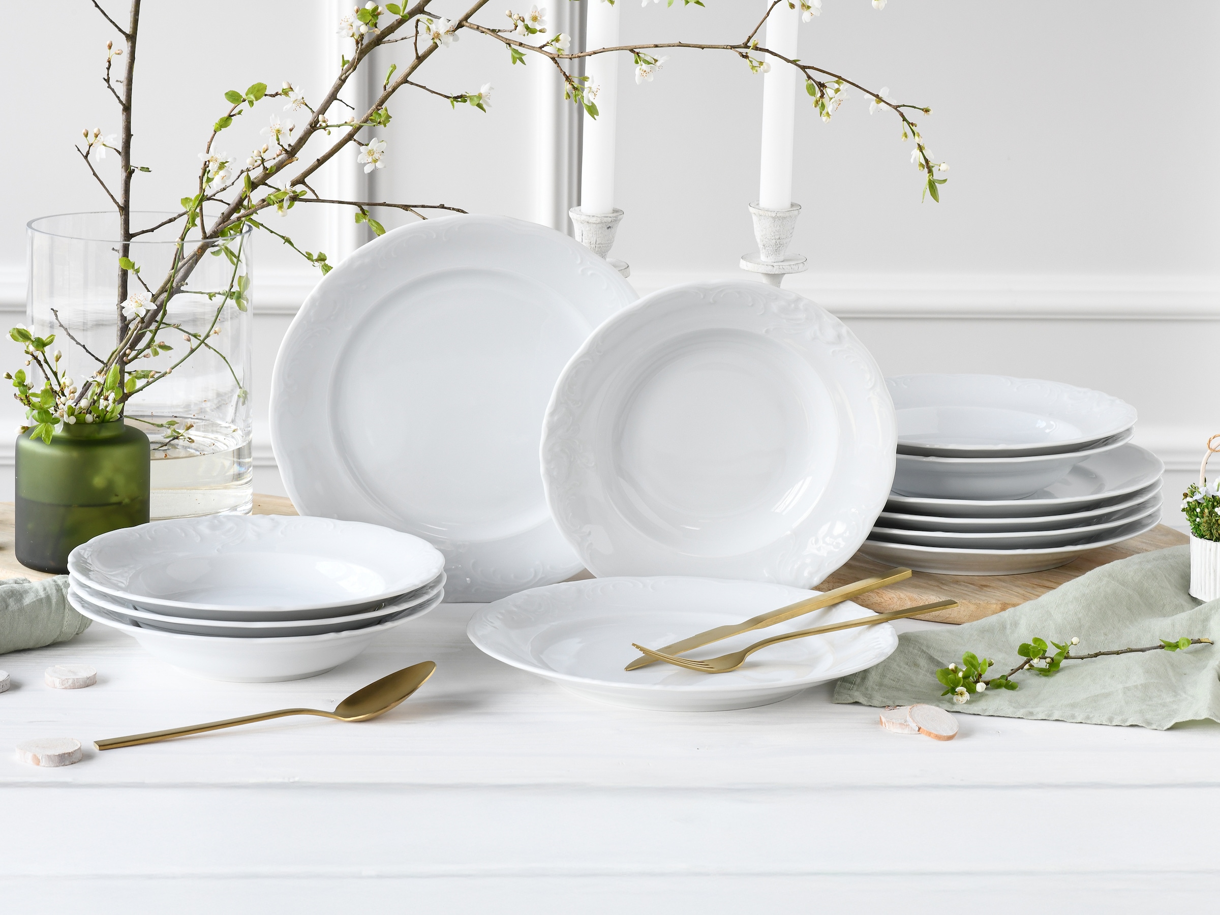 CreaTable Tafelservice »Frederike Weiss, Service 12-tlg.« Teller Set, Klassisch, Zeitlos