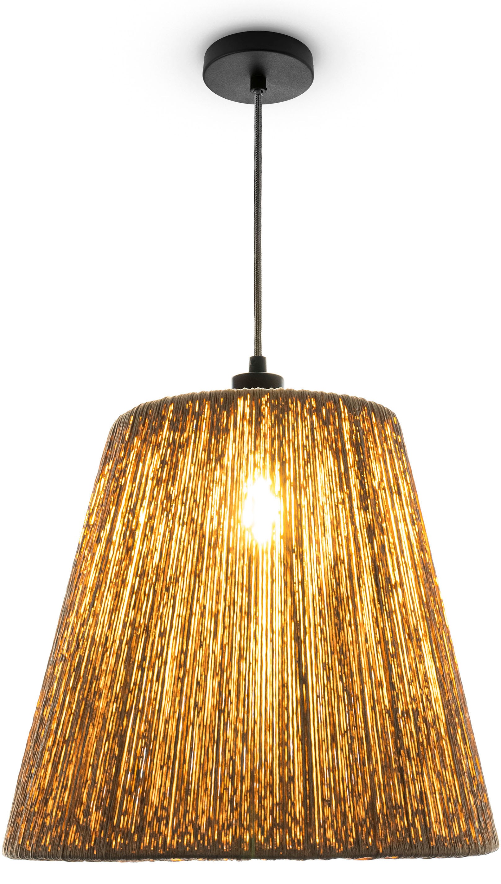 Paco Home Pendelleuchte »VORGU«, Leuchtmittel E27 | ohne Leuchtmittel, E27 Pendelleuchte Papier Boho Rattan Optik Natur Deckenlampe Vintage