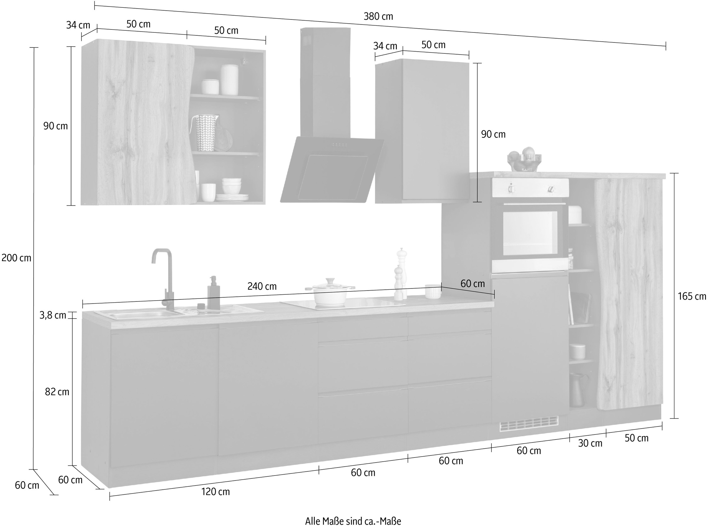 HELD MÖBEL Küche »Bruneck«, 380cm breit, ohne E-Geräte, hochwertige  MDF-Fronten bequem bestellen
