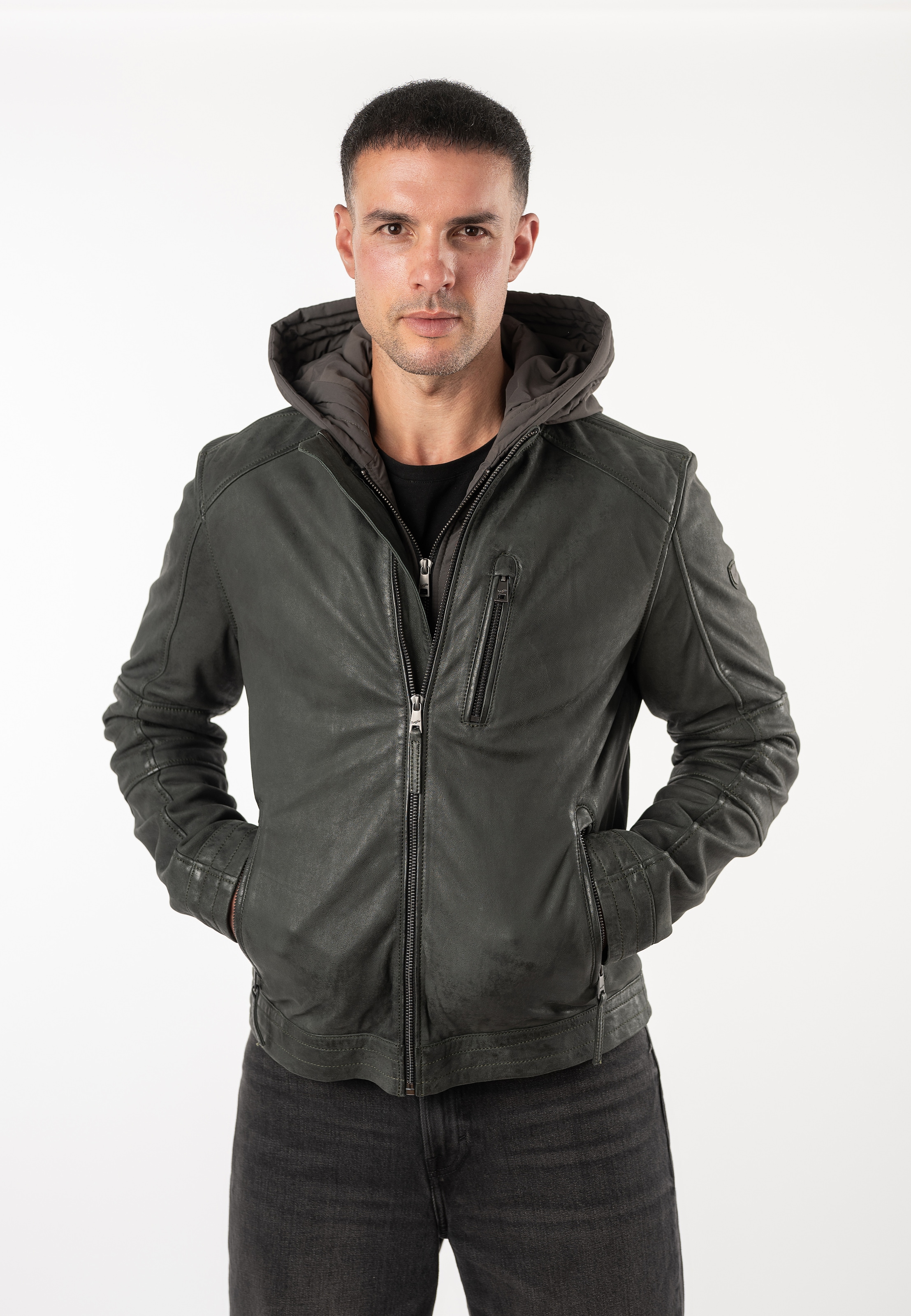 Mauritius Lederjacke »MMBjanco« mit Kapuze mit abnehmbarer Kapuze, Regular Fit