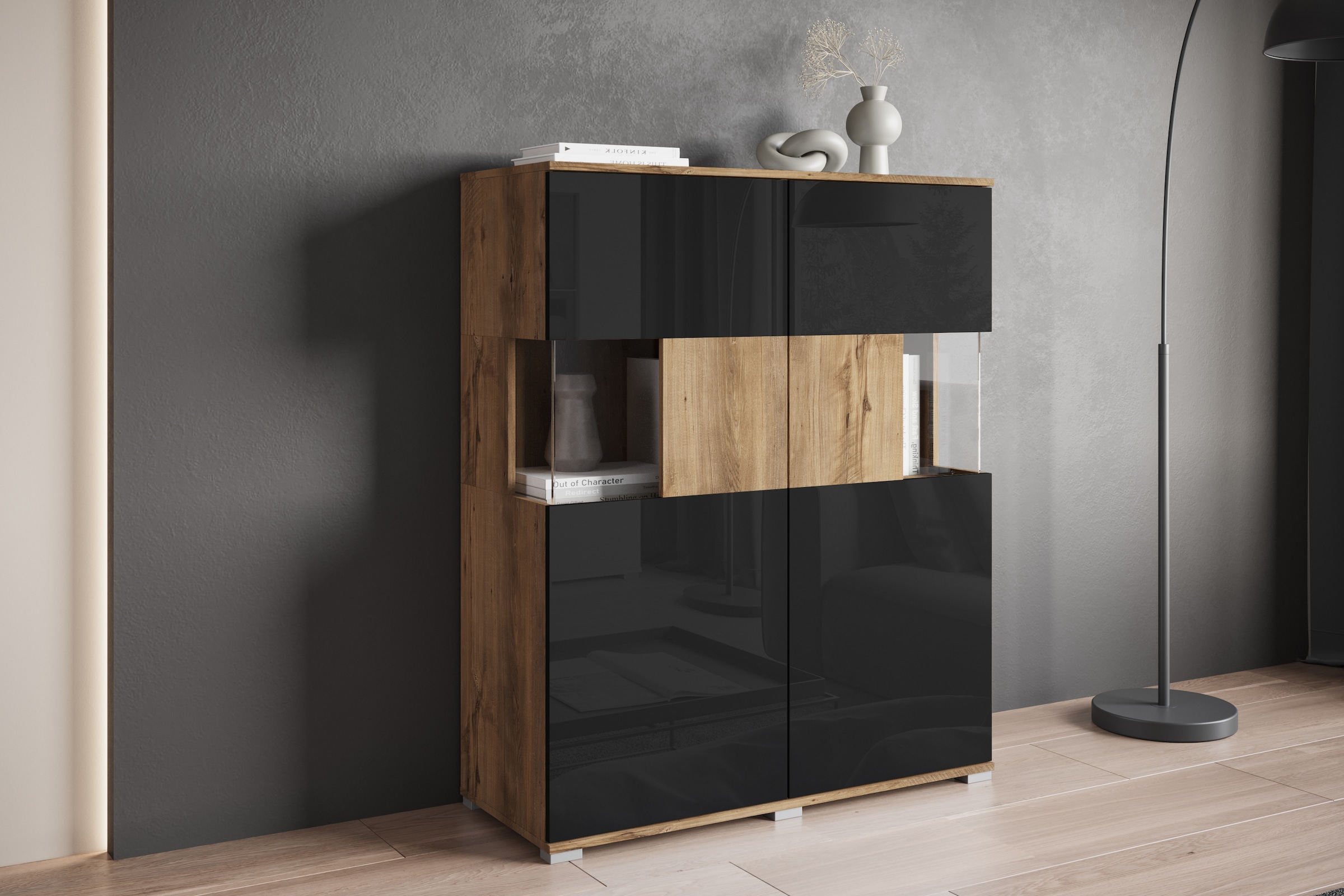 INOSIGN Highboard »Kenia«, Modernes Highboard mit Glastüren, Breite 100 cm