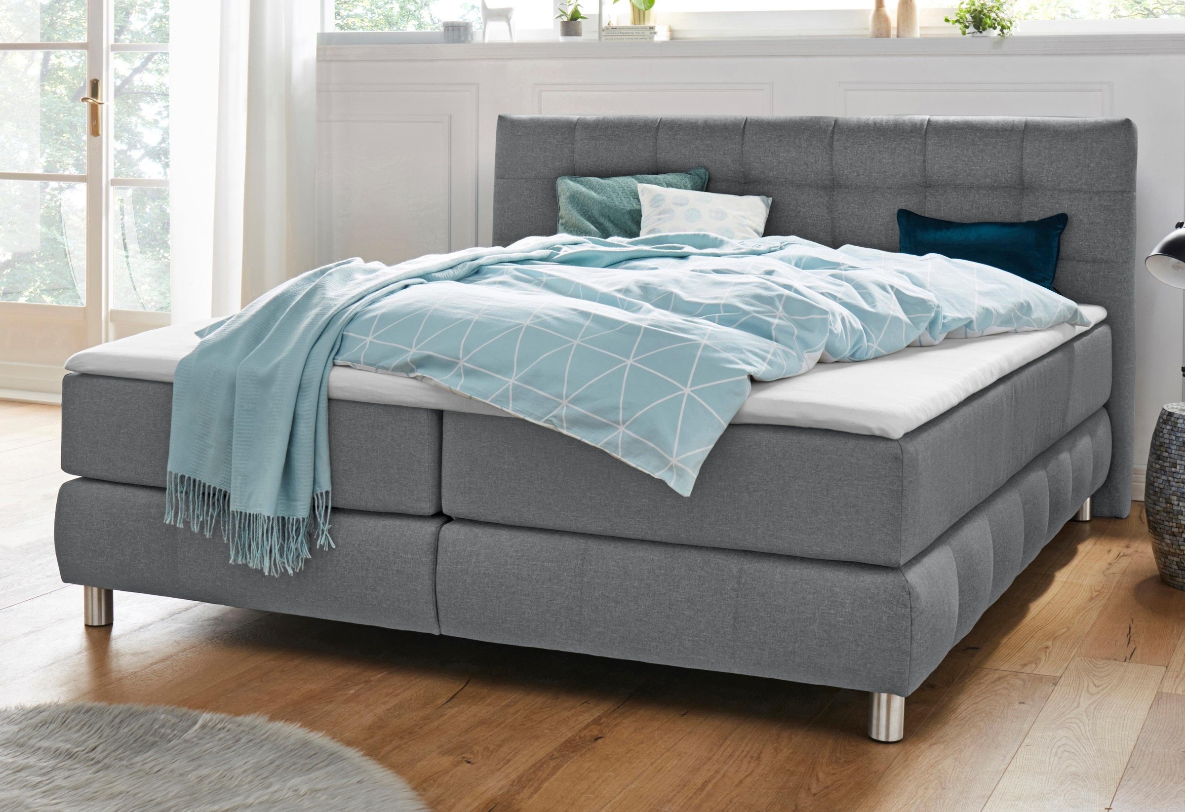 andas Boxspringbett »Salo XXL«, in Samtoptik oder Struktur, 6 Breiten in Überlänge 220cm, 4 Härtegrade