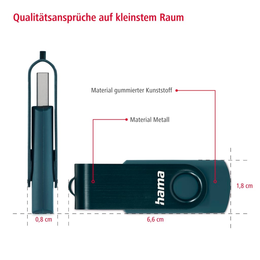 Hama USB-Stick »USB-Stick "Rotate", USB 3.0, Petrolblau«, (Lesegeschwindigkeit 90 MB/s)