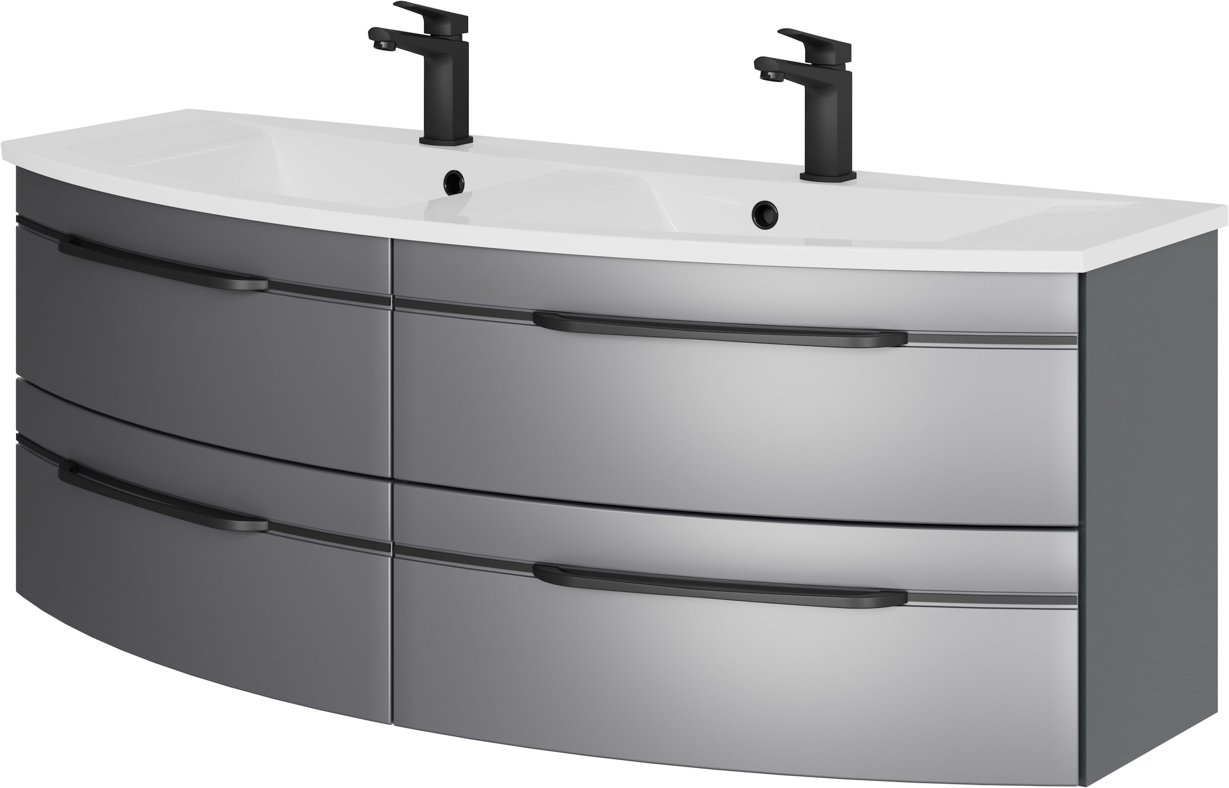 Saphir Waschtisch »Serie 7045 Mineralmarmor-Waschtisch und Unterschrank, 131 cm breit« Doppel-Waschplatz mit 4 Schubladen, Badmöbel Set mit Waschtisch