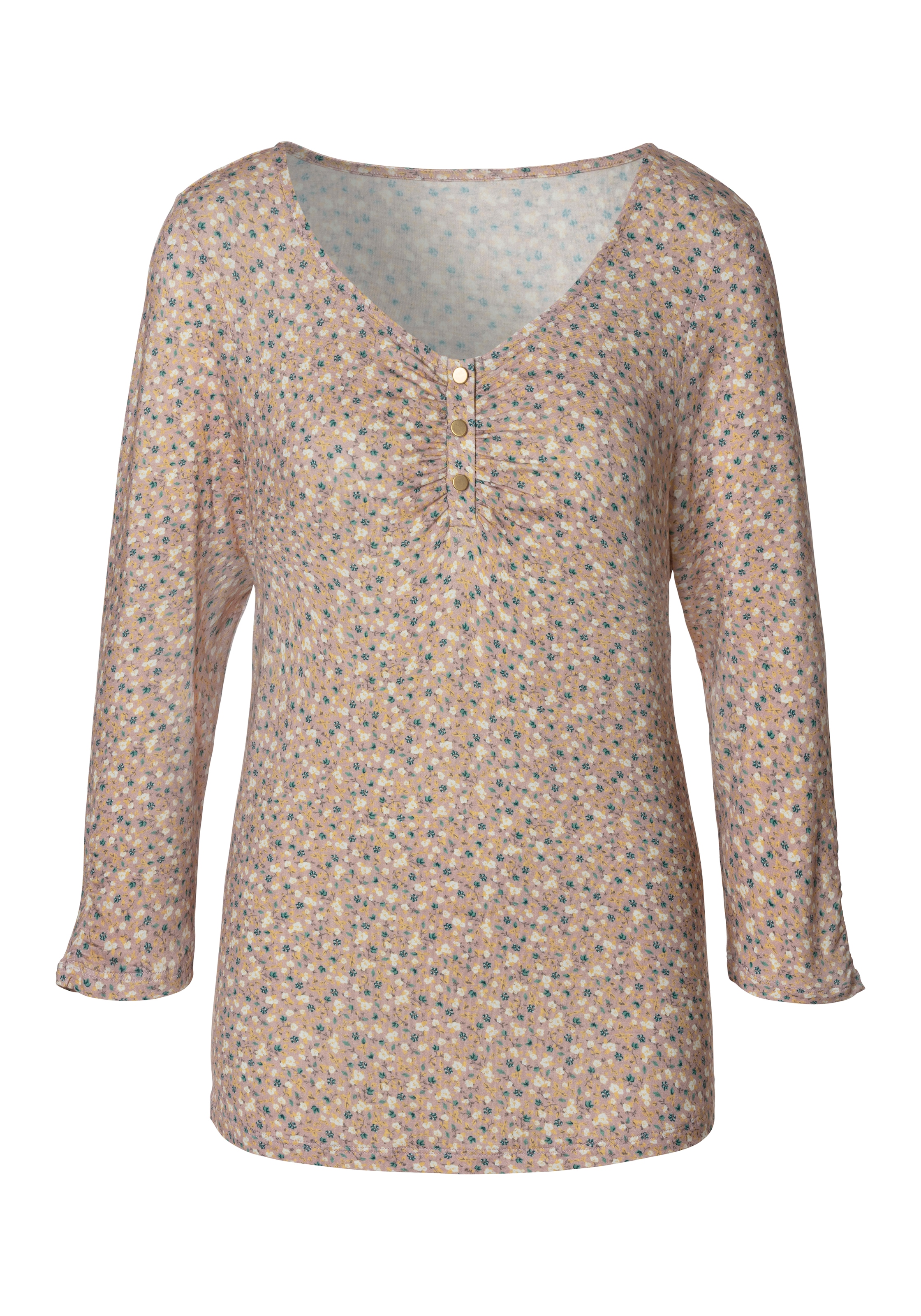 Vivance 3/4-Arm-Shirt »mit kurzer Zierknopfleiste« aus weichem Viskose-Stretch