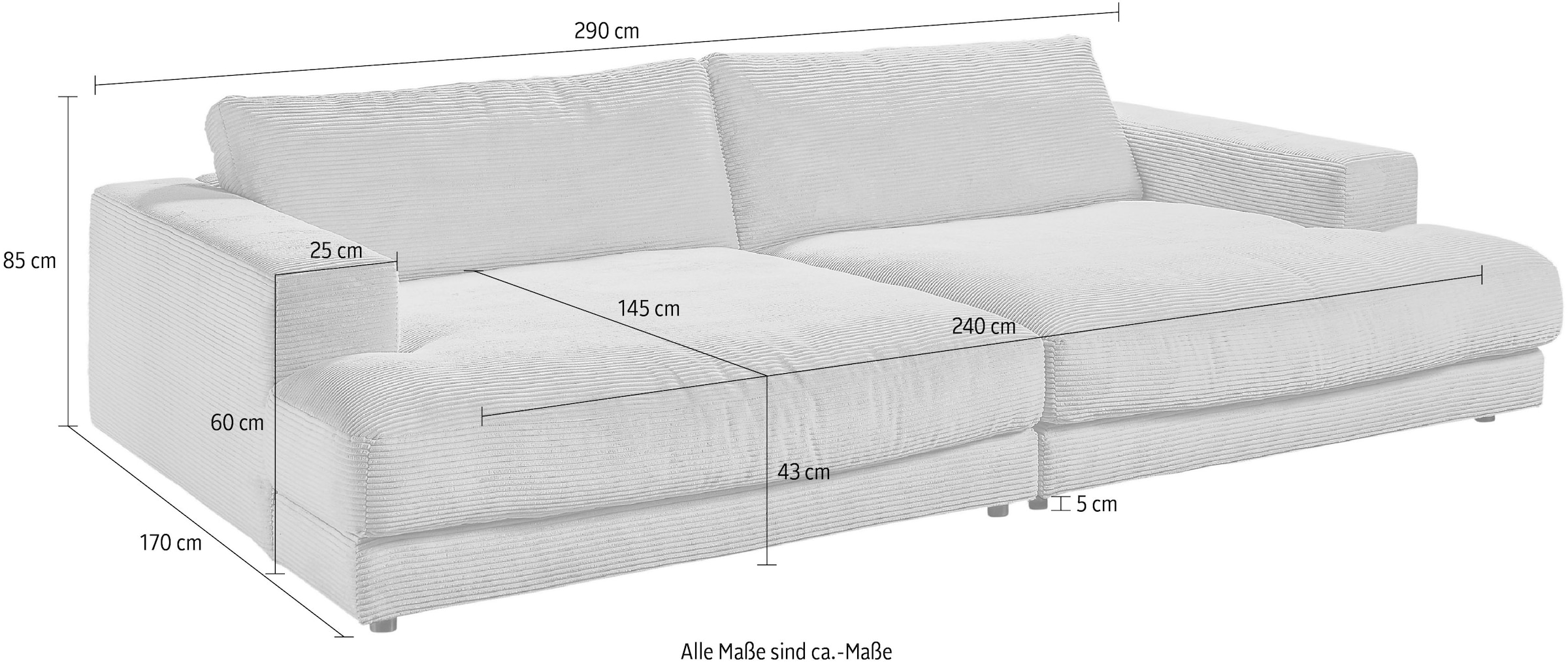 Places of Style Loungesofa »Enisa, B/T/H: 290/170/85 cm«, Zeitloses und stylisches Loungemöbel, Mega-Sofa, Big-Sofa XXL