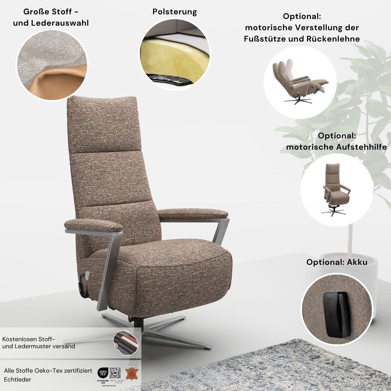 sit&more TV-Sessel »Vario Comfort, inkl. Kopfteilverstellung & 360 Grad Drehfunktion«, mit Herz-Waage-Funktion & 3 Motoren, Höhe der Armlehnen 60cm