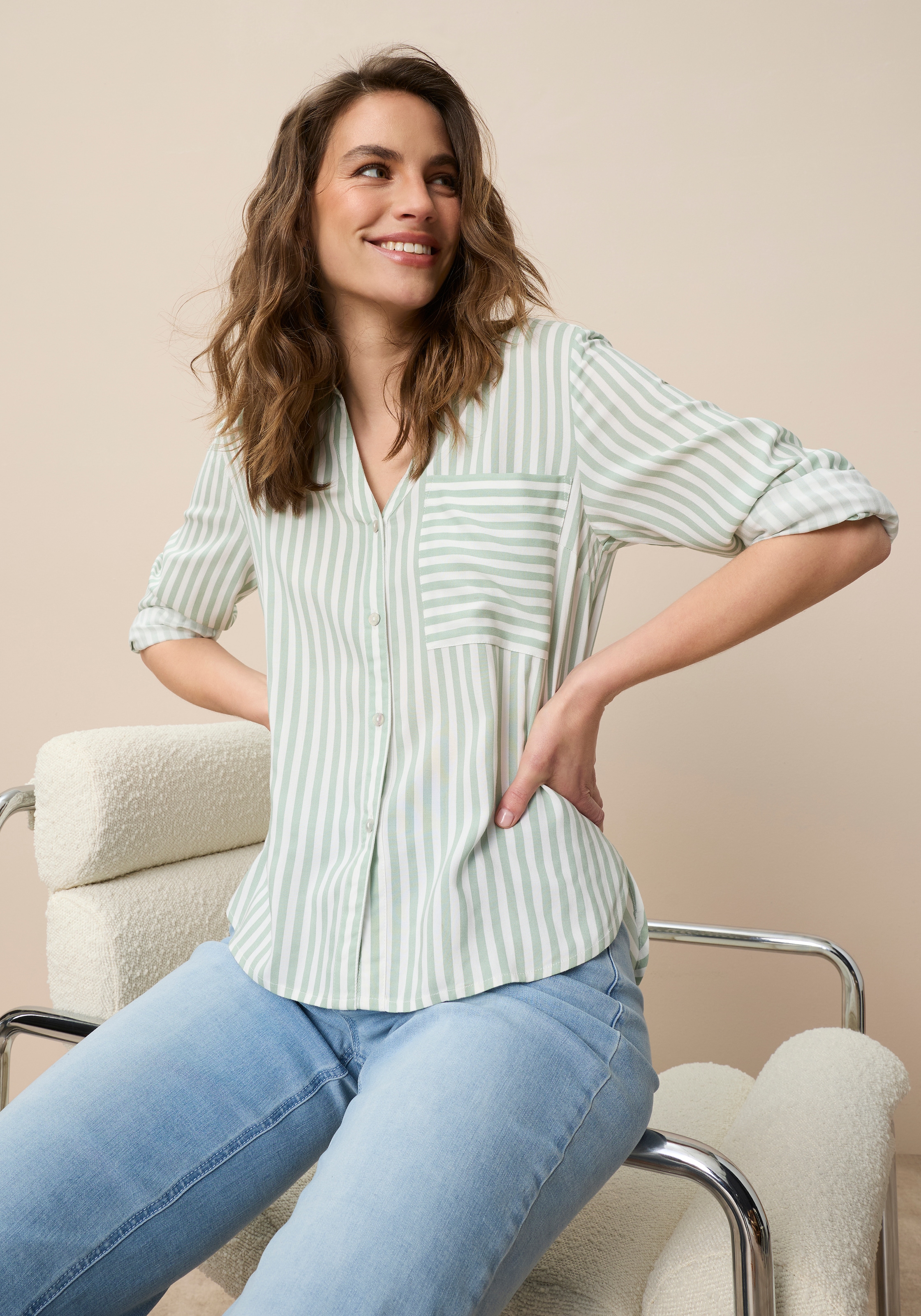 Tamaris Hemdbluse mit Krempelärmeln und lässigem Schnitt