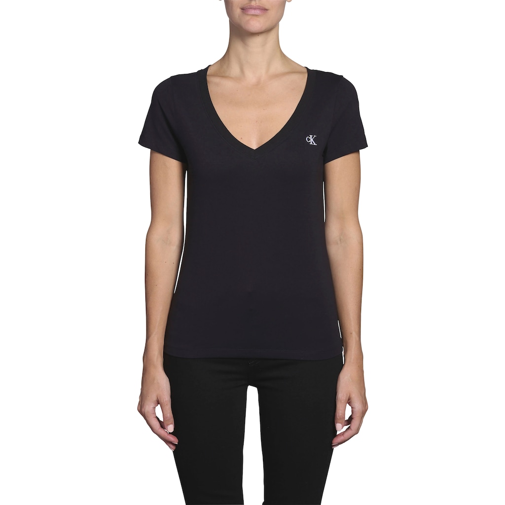 Calvin Klein Jeans V-Shirt »CK EMBROIDERY STRETCH V-NECK« (1 tlg.) mit kleiner Calvin Klein Logo-Stickerei auf Brusthöhe
